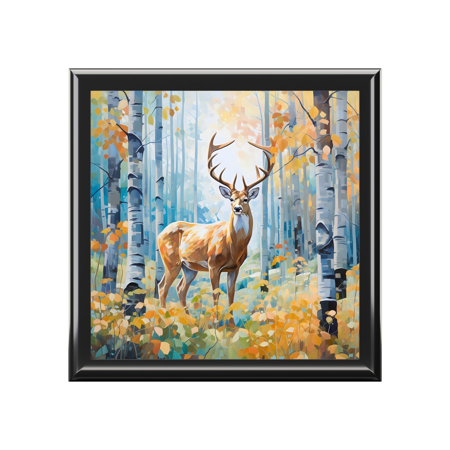 Buck Deer in Birch Forest Art Print Gift and Jewelry Box