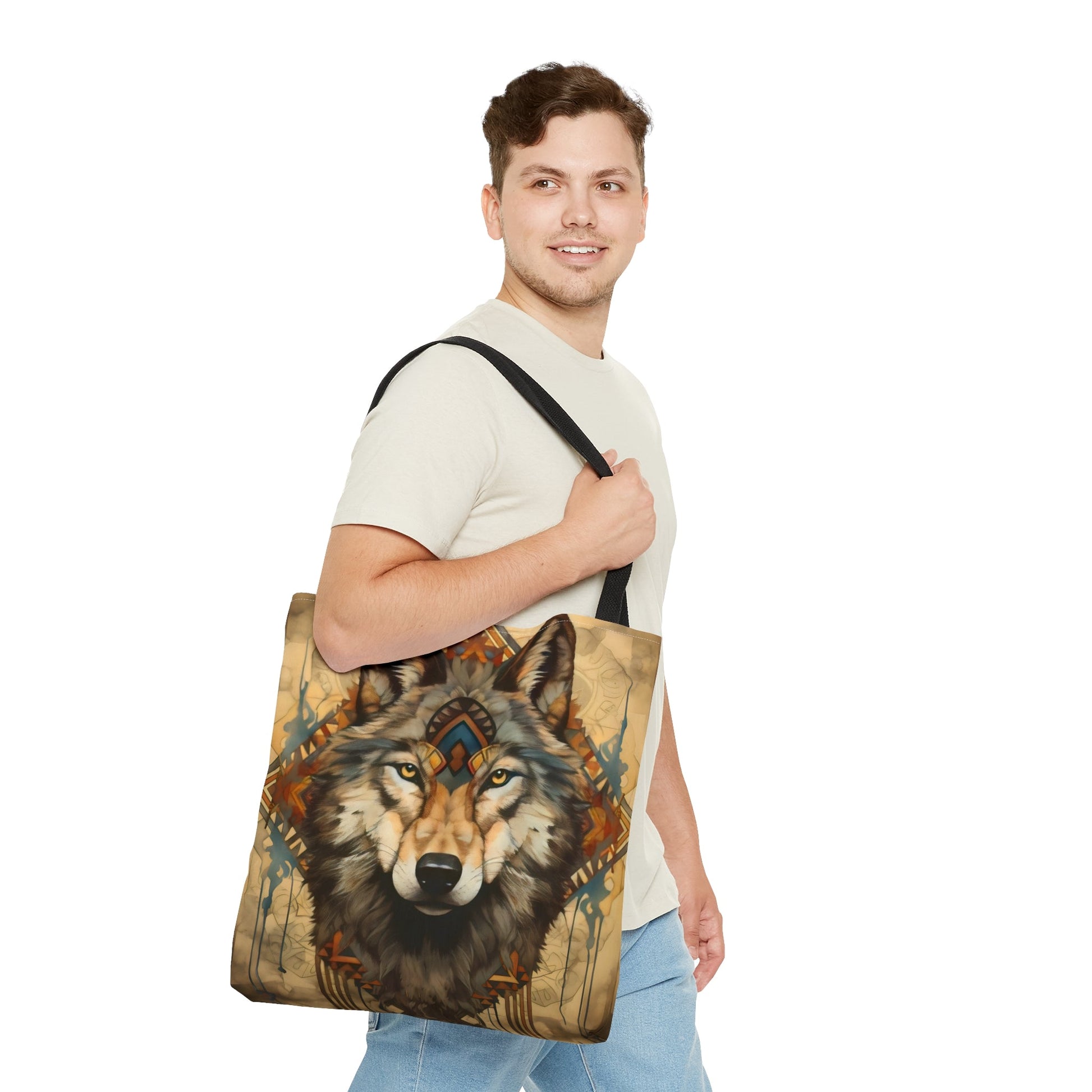 Buckskin Wolf Mandala Tote Bag