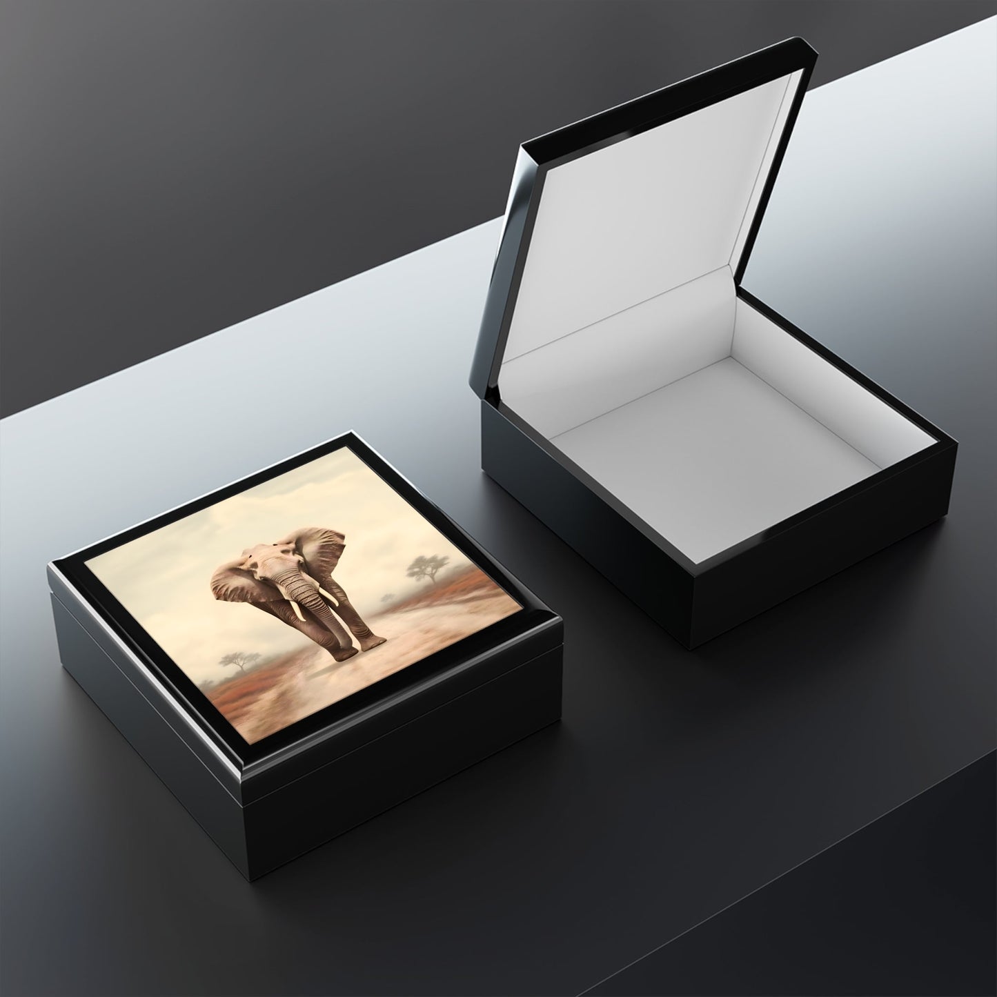 Bull Elephant Minimalism Fine Art Print Jewelry Keepsake Trinkets Box