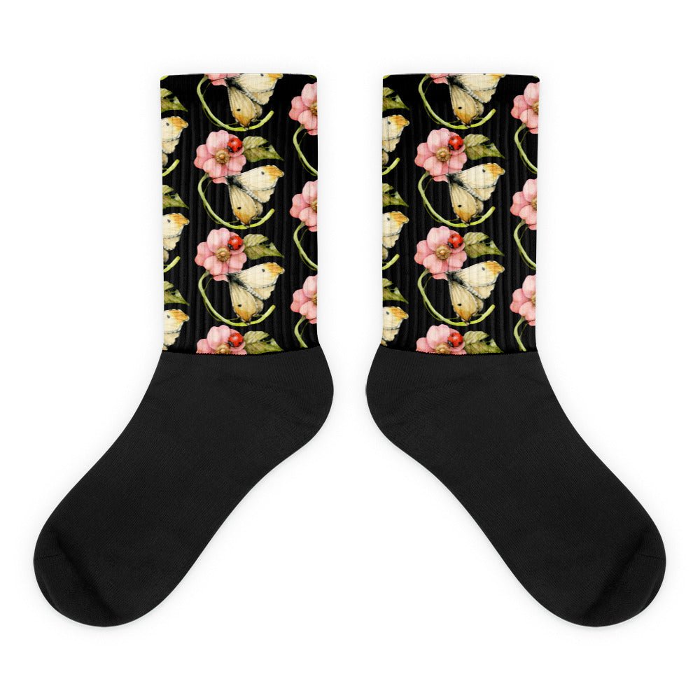 Butterfly and Wild Rose Socks Beautiful Nature Pretty Unique Cool Goth Preppy Cute Gift Daughter Mother Girlfriend