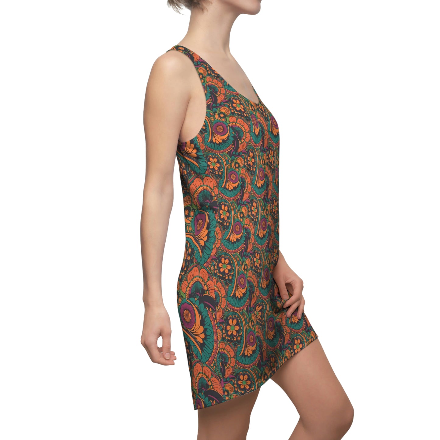 BOHO 60's Floral Women's Racerback Dress - Cottagecore Vintage Retro Print