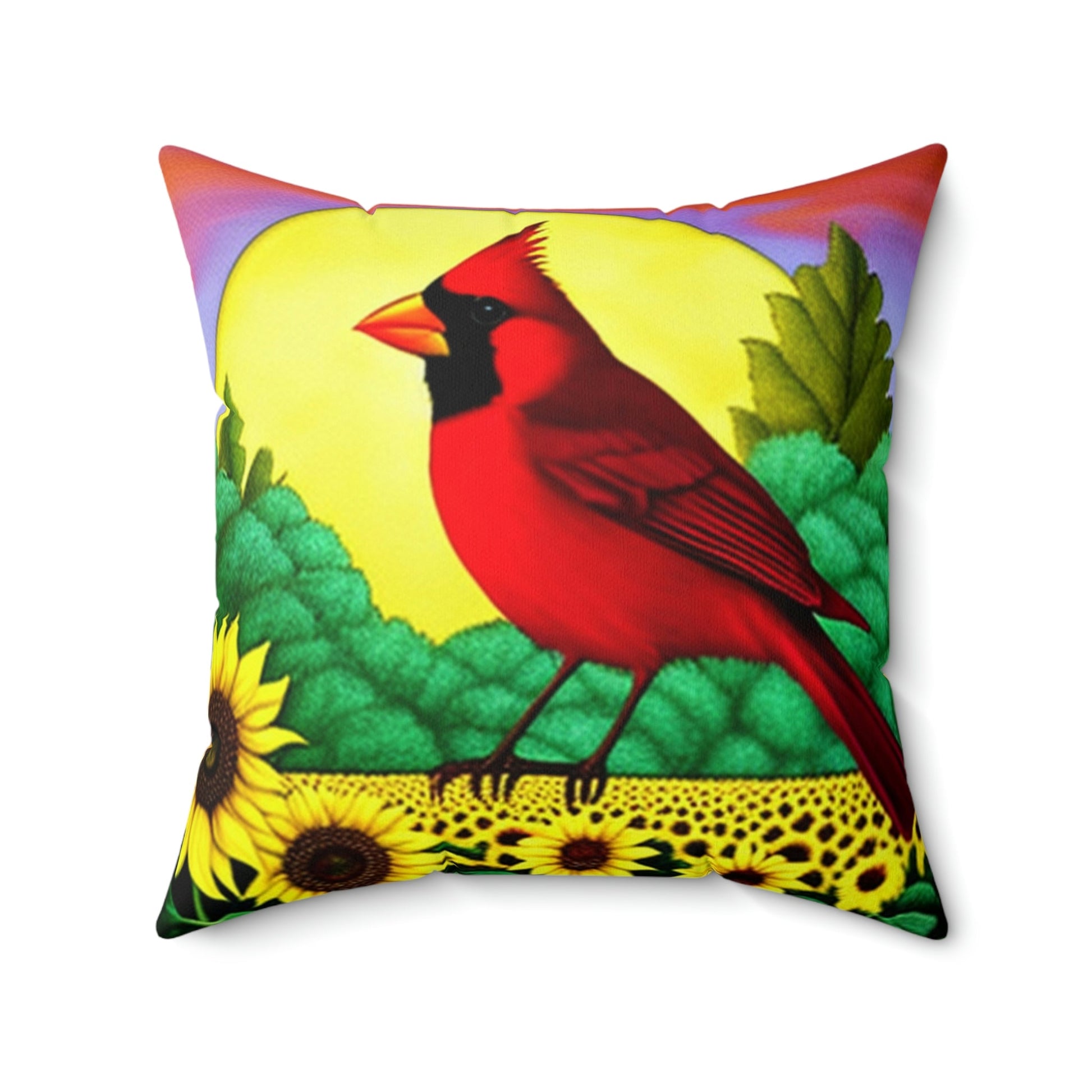 Cardinal in Sunflowers Painting Square Pillow