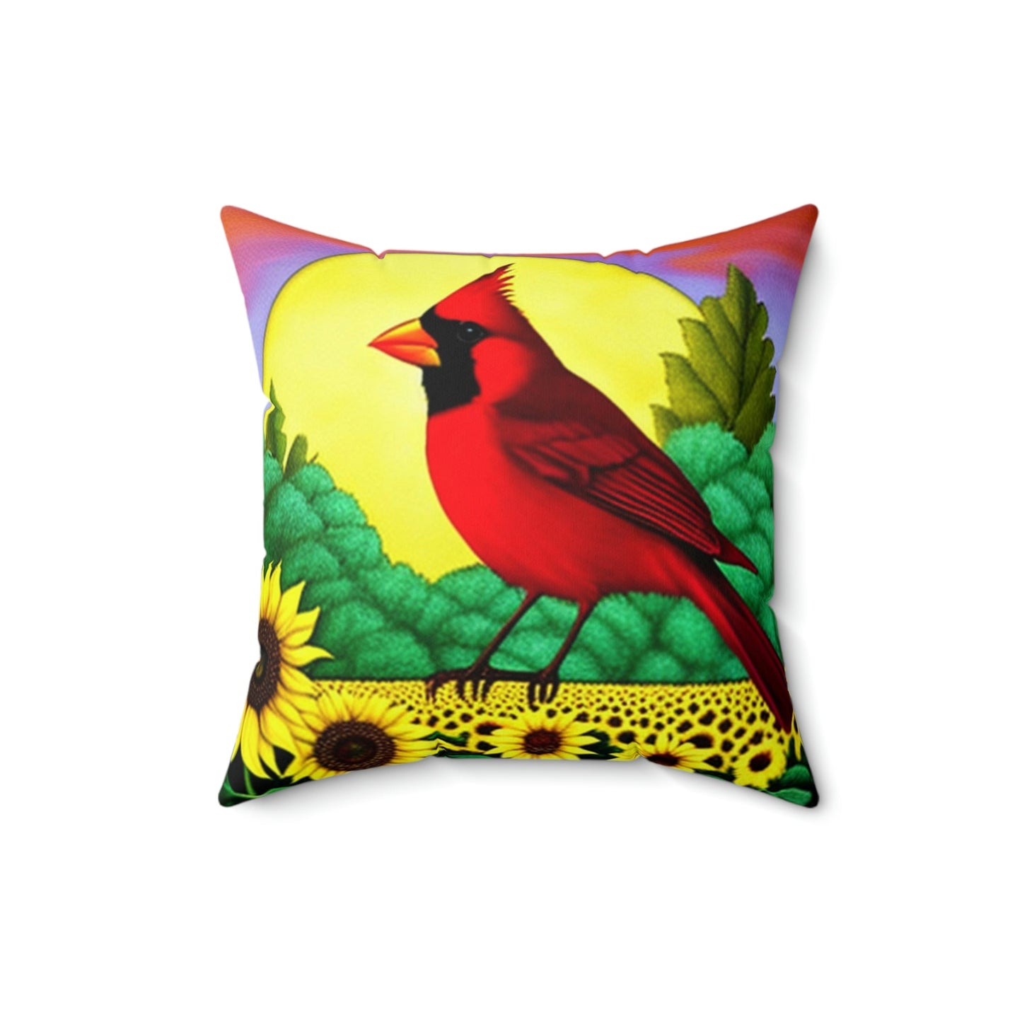 Cardinal in Sunflowers Painting Square Pillow