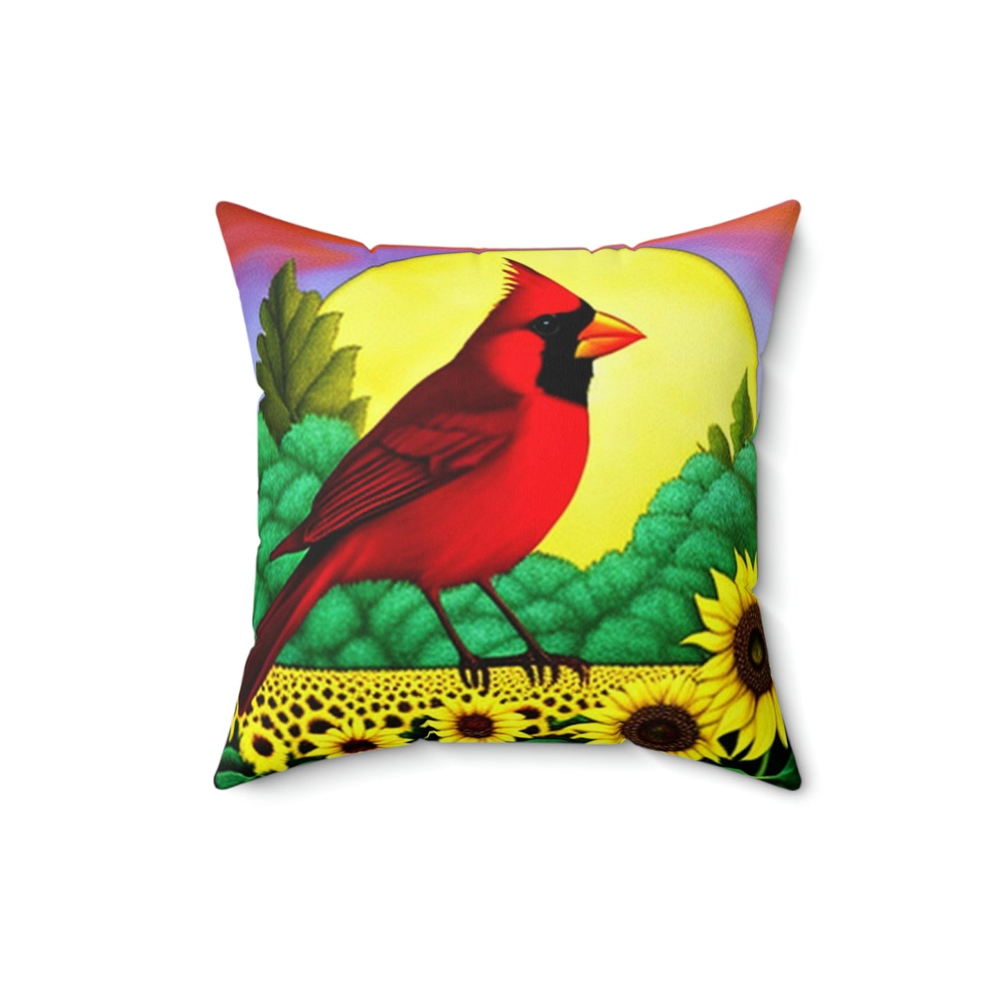 Cardinal in Sunflowers Painting Square Pillow