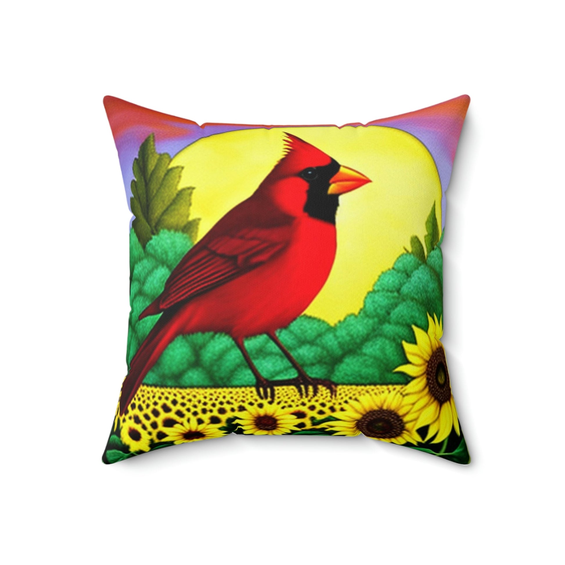 Cardinal in Sunflowers Painting Square Pillow