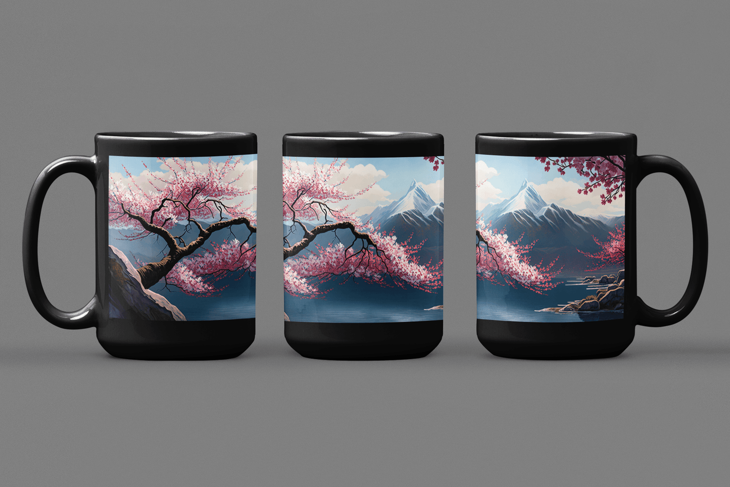 Cherry Blossoms Mountain Scene - 15 oz Coffee Mug