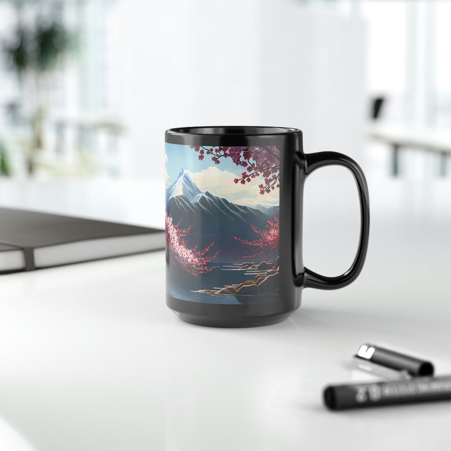 Cherry Blossoms Mountain Scene - 15 oz Coffee Mug