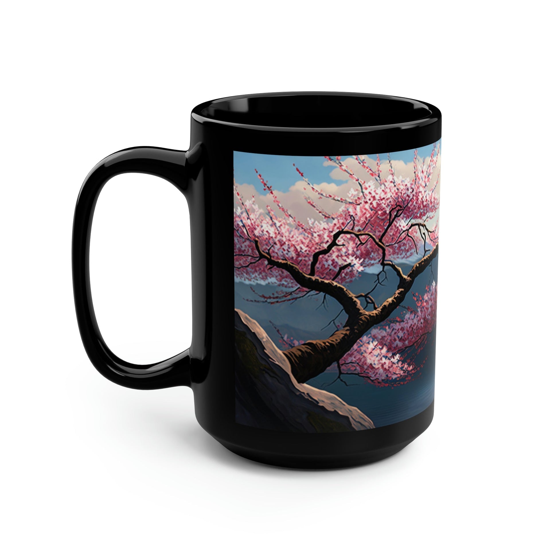 Cherry Blossoms Mountain Scene - 15 oz Coffee Mug