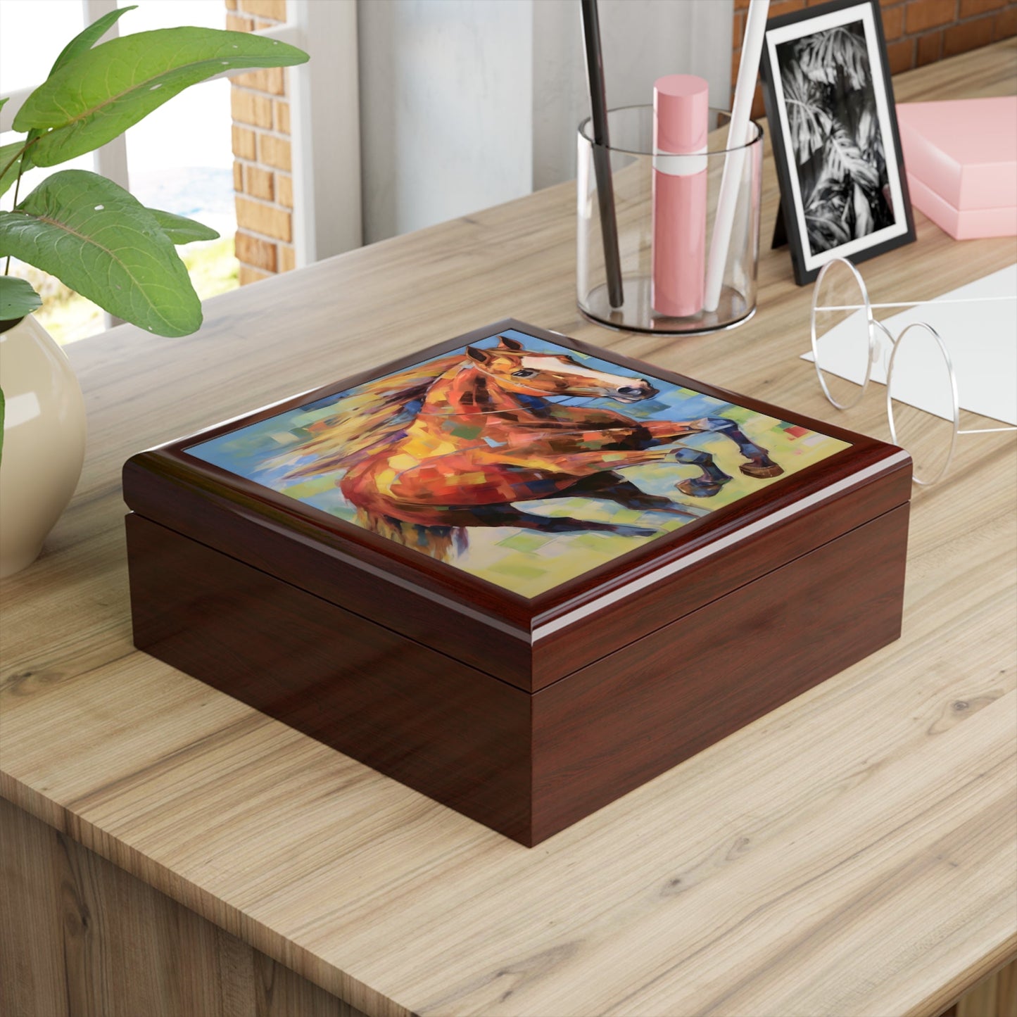 Chestnut Mare Horse Art Print Jewelry Keepsake Box