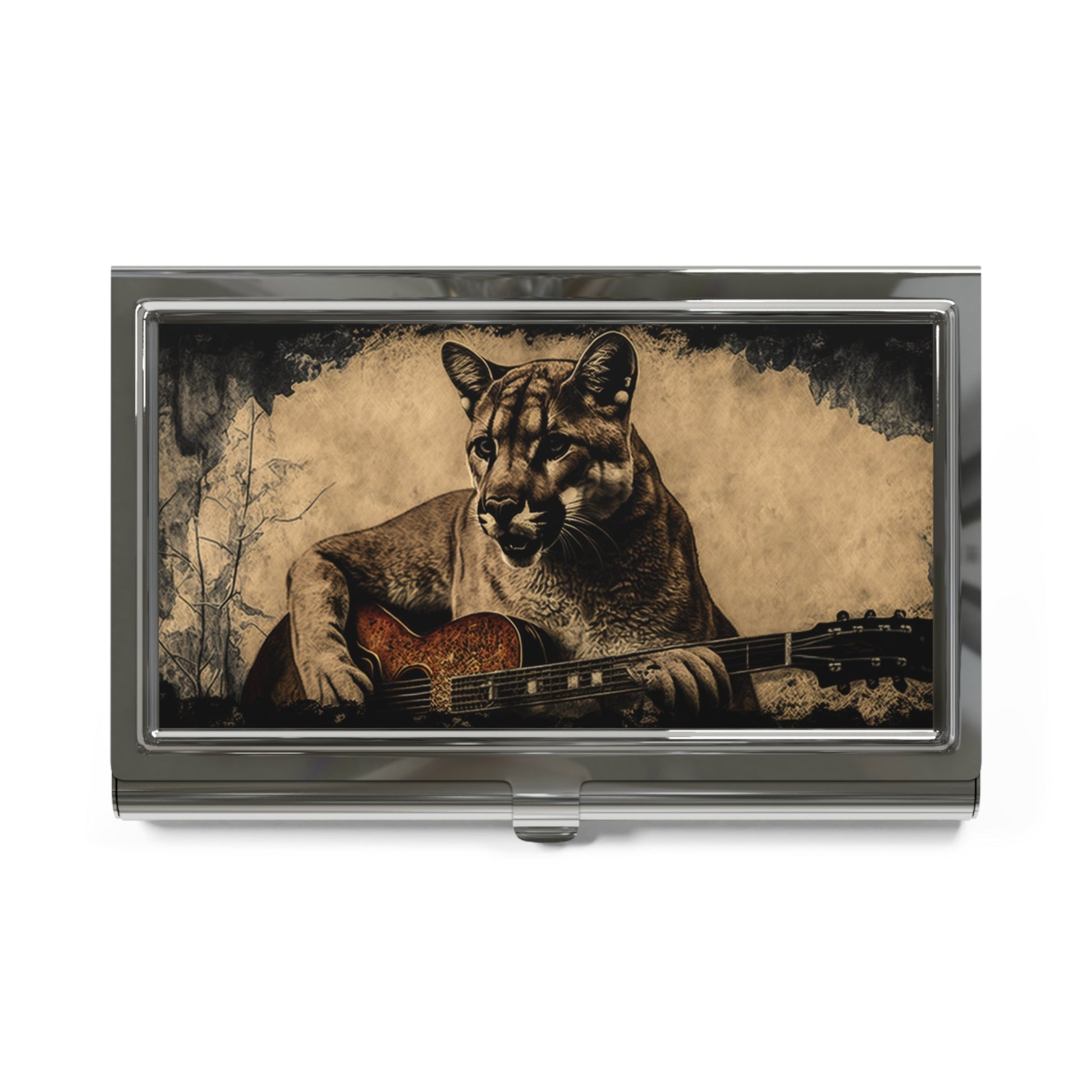 Cougar Playing Guitar Business Card Holder