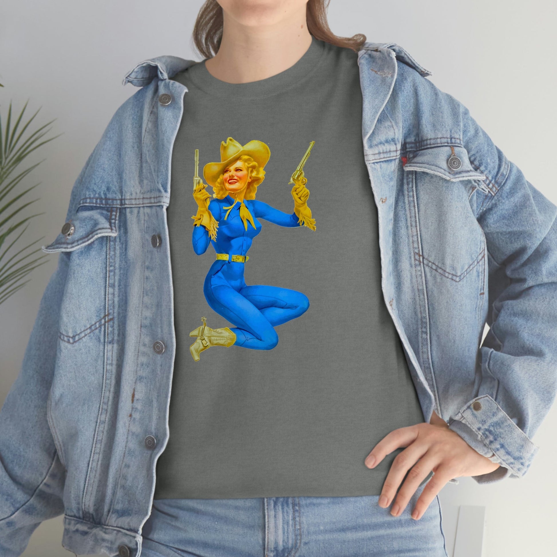 Cowgirl Pinup Cow Girl Pin Up Retro Unisex Heavy Cotton Tee