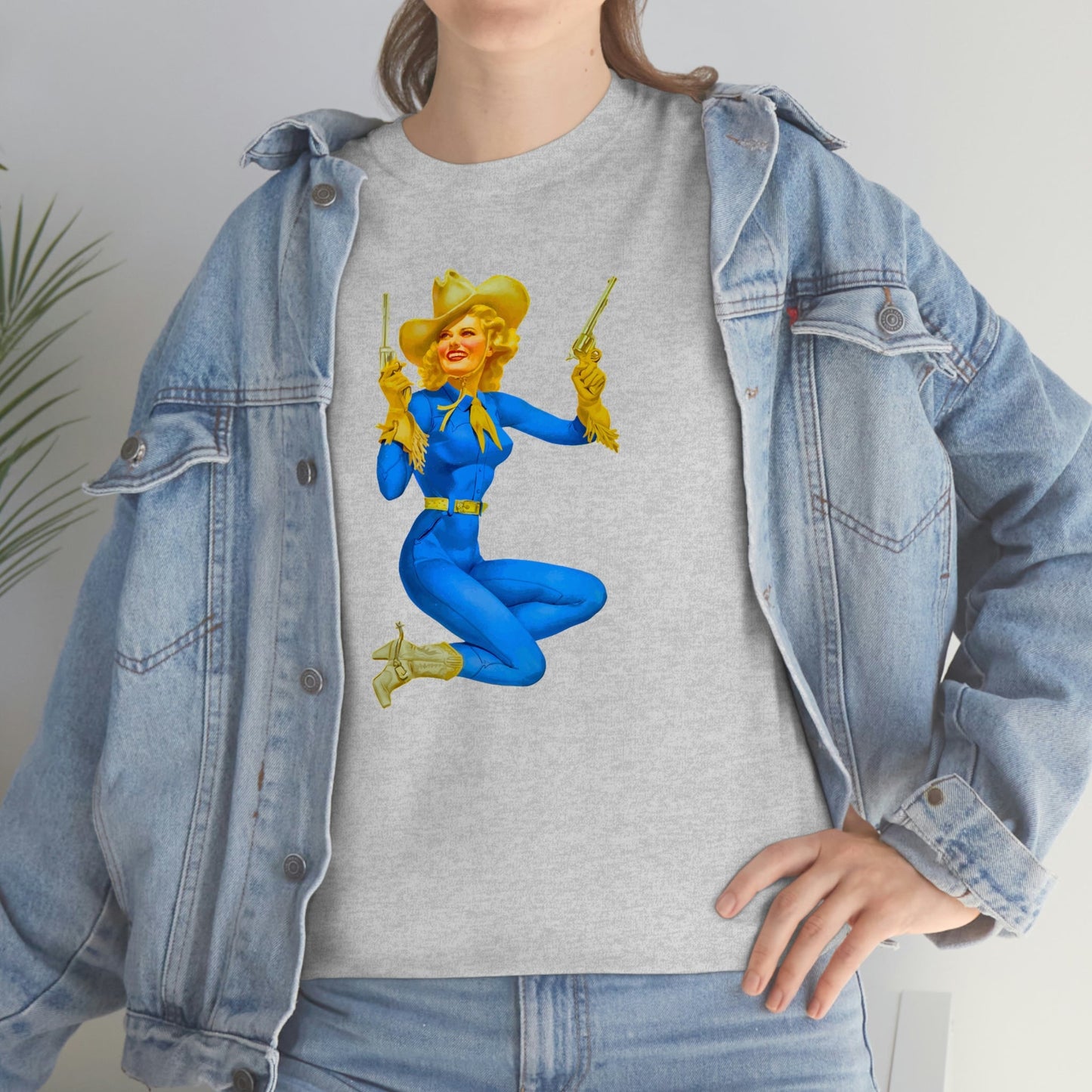 Cowgirl Pinup Cow Girl Pin Up Retro Unisex Heavy Cotton Tee