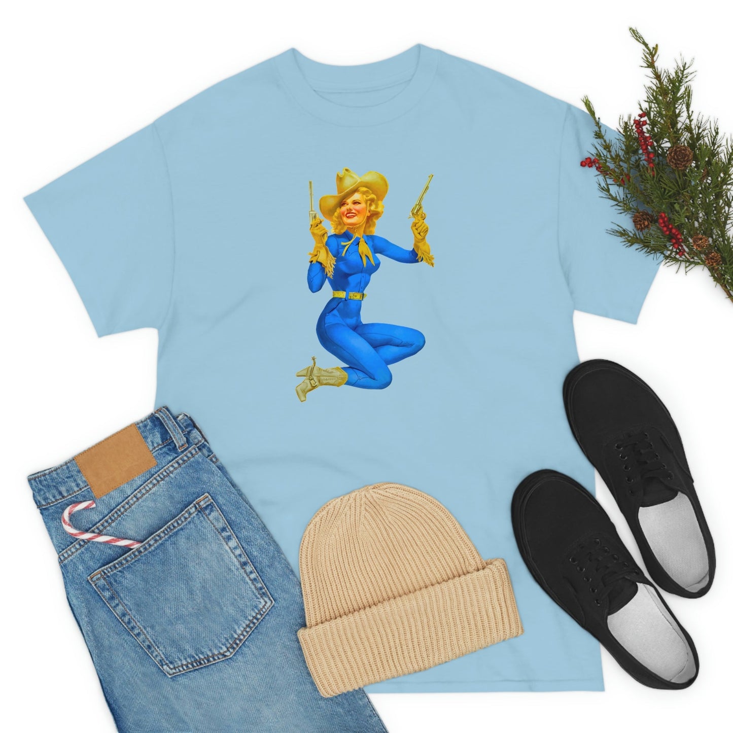 Cowgirl Pinup Cow Girl Pin Up Retro Unisex Heavy Cotton Tee