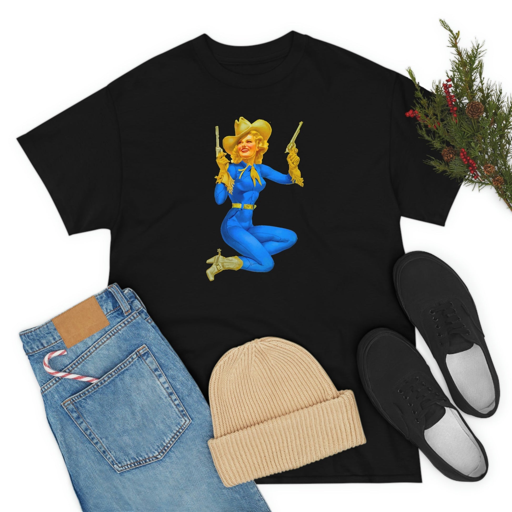 Cowgirl Pinup Cow Girl Pin Up Retro Unisex Heavy Cotton Tee