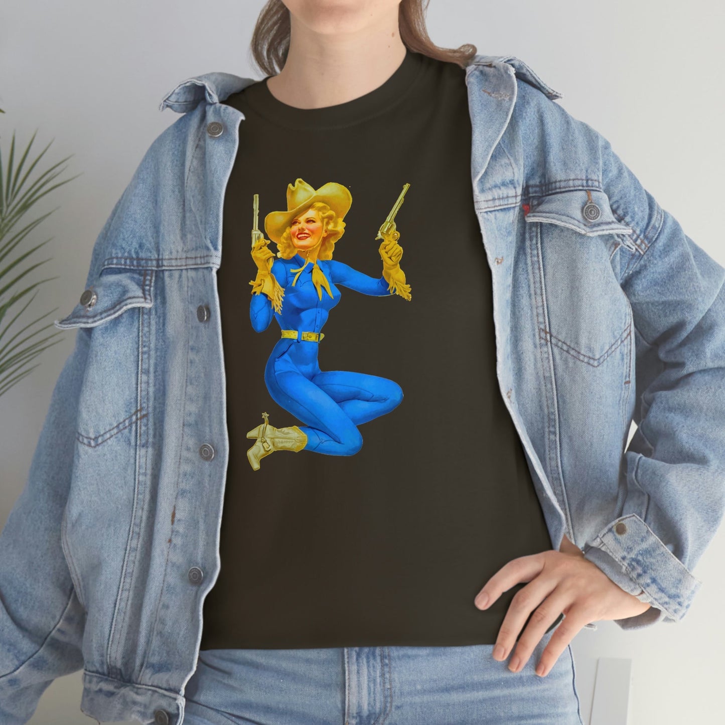 Cowgirl Pinup Cow Girl Pin Up Retro Unisex Heavy Cotton Tee