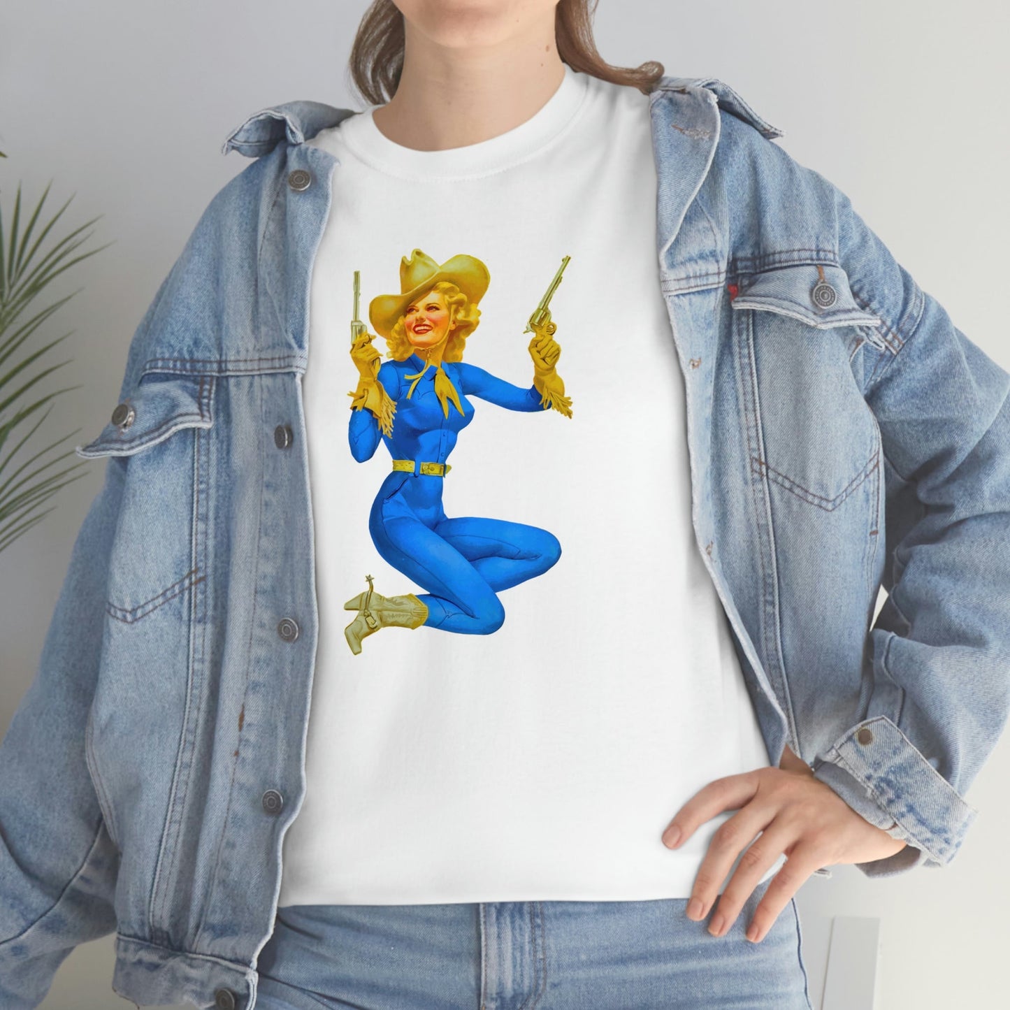 Cowgirl Pinup Cow Girl Pin Up Retro Unisex Heavy Cotton Tee