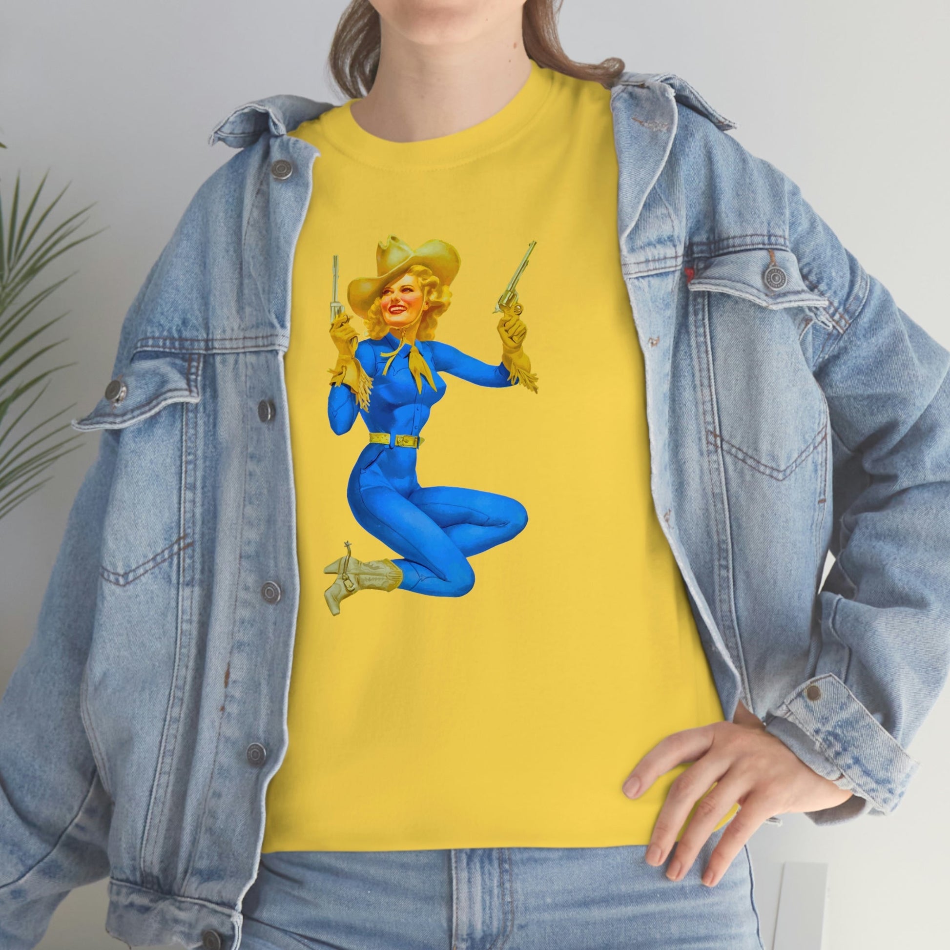 Cowgirl Pinup Cow Girl Pin Up Retro Unisex Heavy Cotton Tee