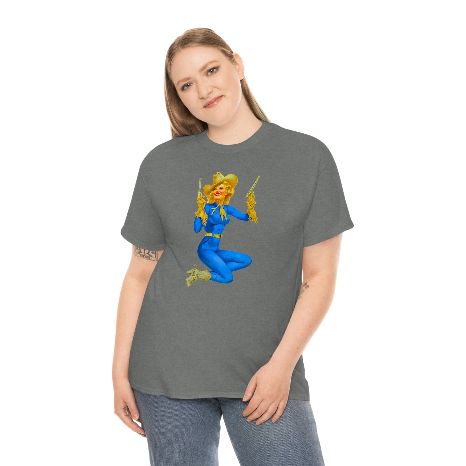 Cowgirl Pinup Cow Girl Pin Up Retro Unisex Heavy Cotton Tee