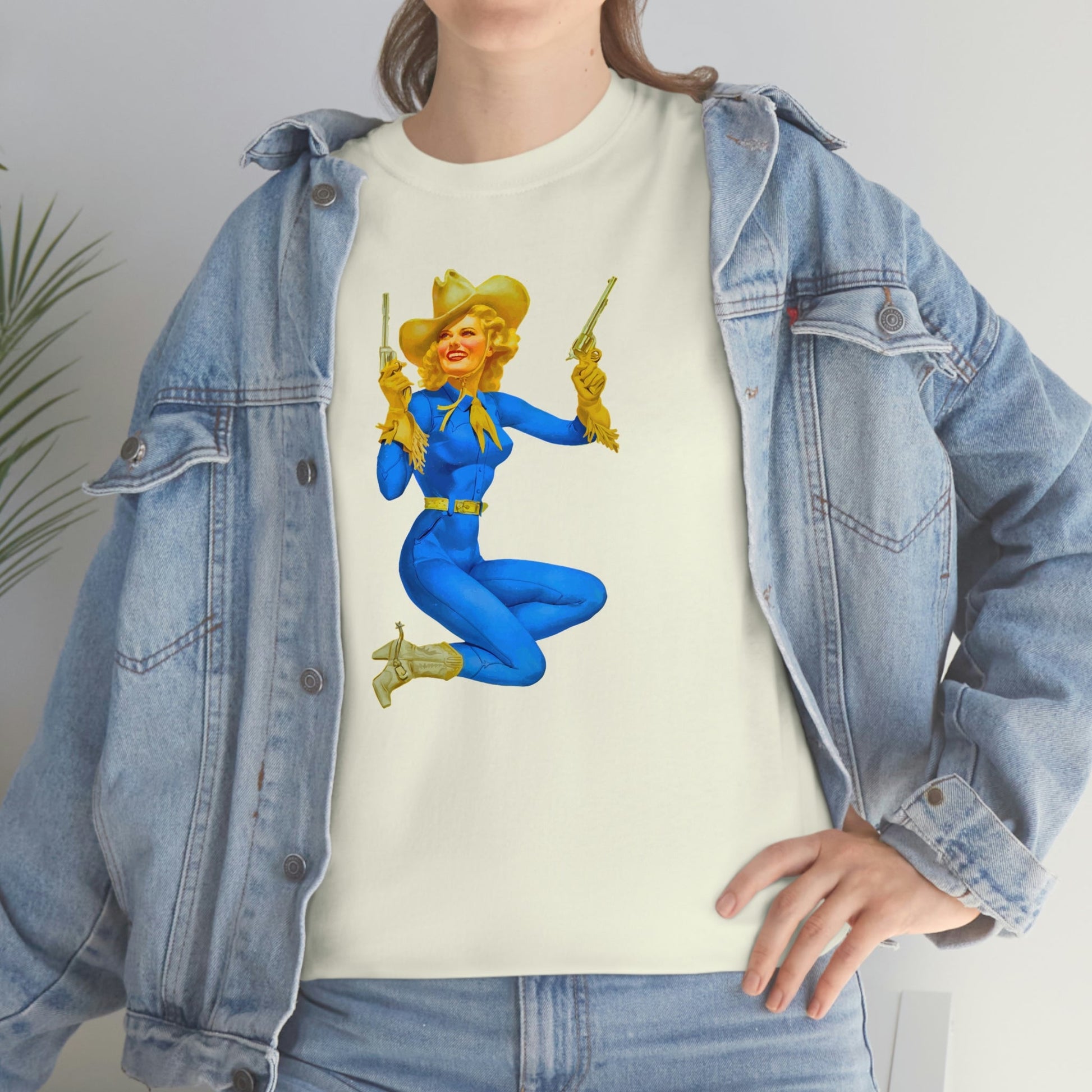 Cowgirl Pinup Cow Girl Pin Up Retro Unisex Heavy Cotton Tee