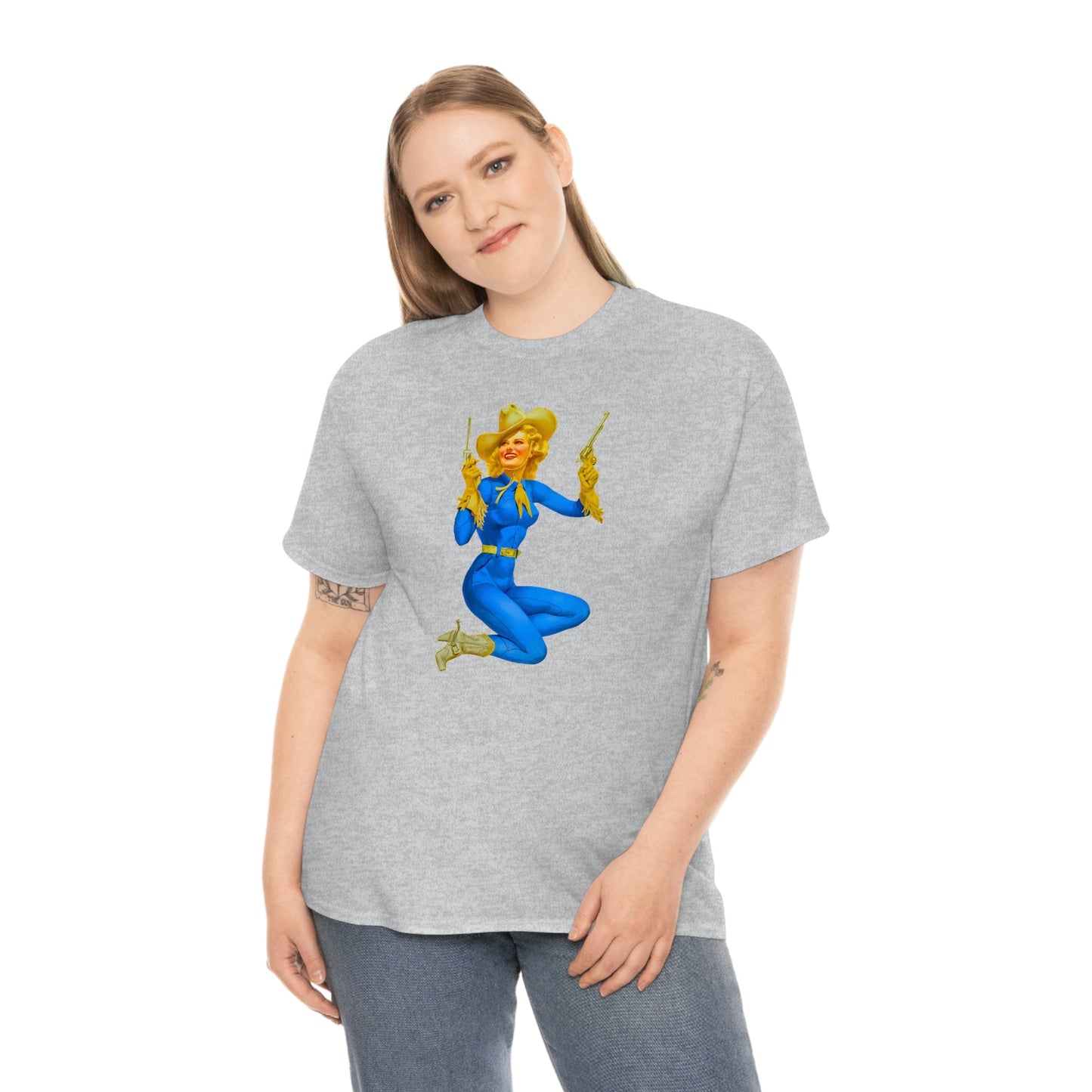 Cowgirl Pinup Cow Girl Pin Up Retro Unisex Heavy Cotton Tee