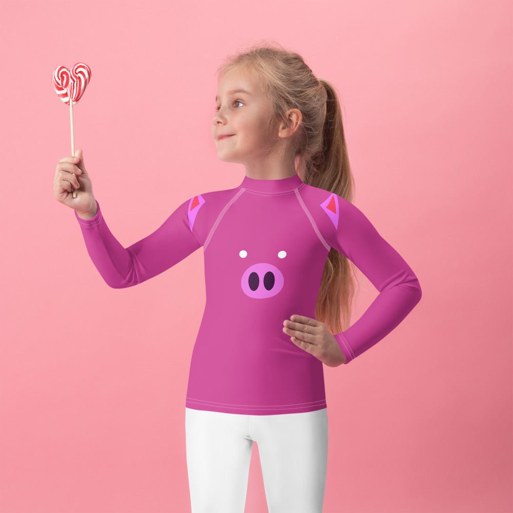 Cute Hot Pink Pig Long Sleeve Kids / Sun Protection Tee tshirt funny adorable fucshia pink raspberry piggy piglet sporty soft stretchy girls