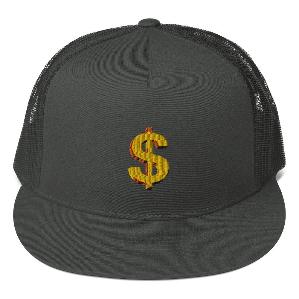 Dark Charcoal Gray Cash Money. Bling. Mesh Back Snapback Cap Hat Cool