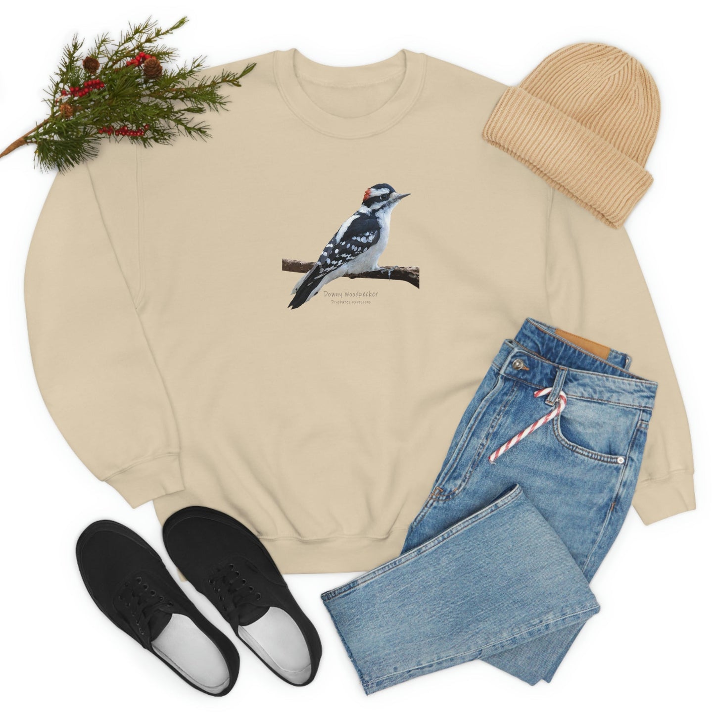 Downy Woodpecker (PS Dry Brush) Blend Crewneck Sweatshirt, Birds, Birding, Birder, Bird Watching, Bird Watcher, Birdwatcher Gifts,