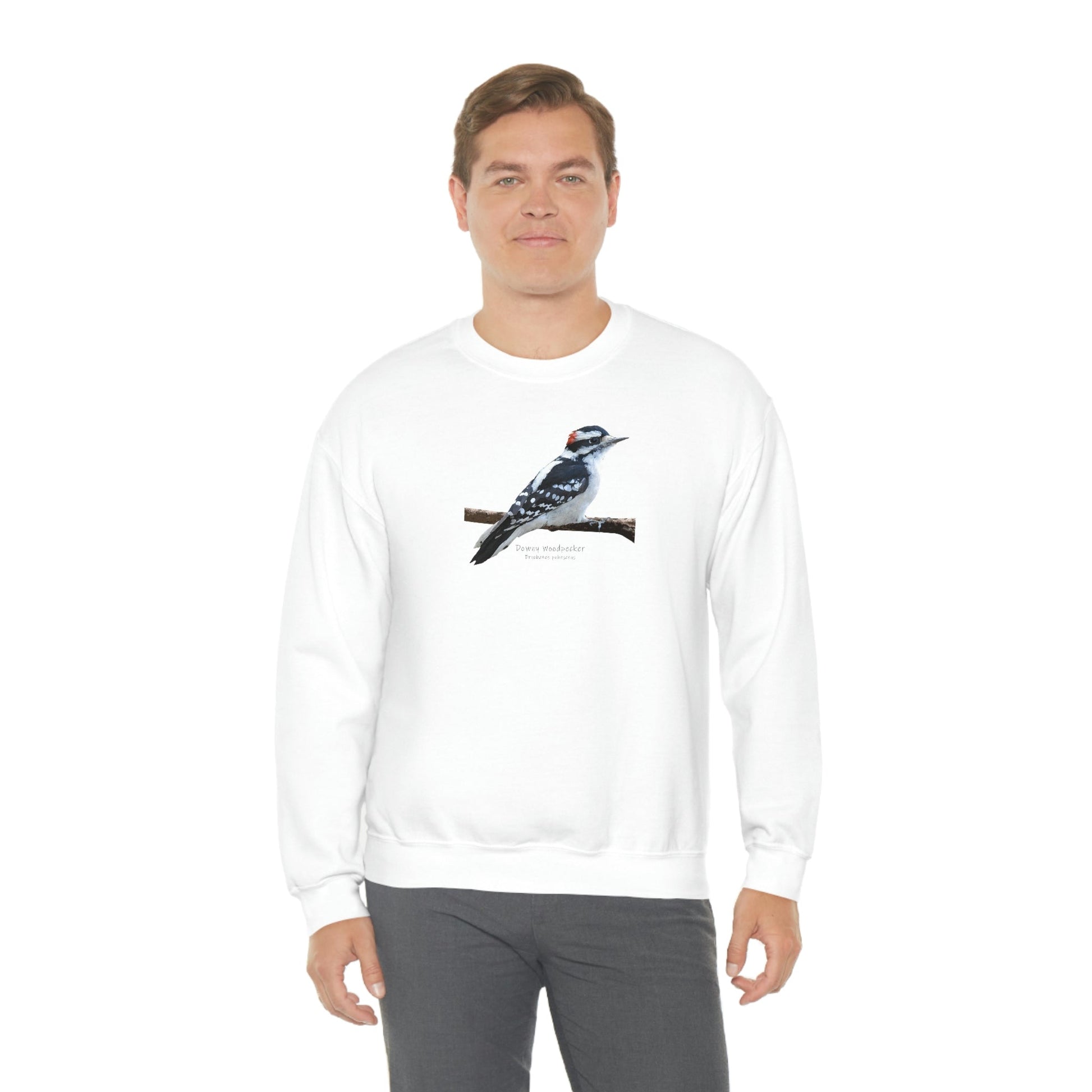 Downy Woodpecker (PS Dry Brush) Blend Crewneck Sweatshirt, Birds, Birding, Birder, Bird Watching, Bird Watcher, Birdwatcher Gifts,