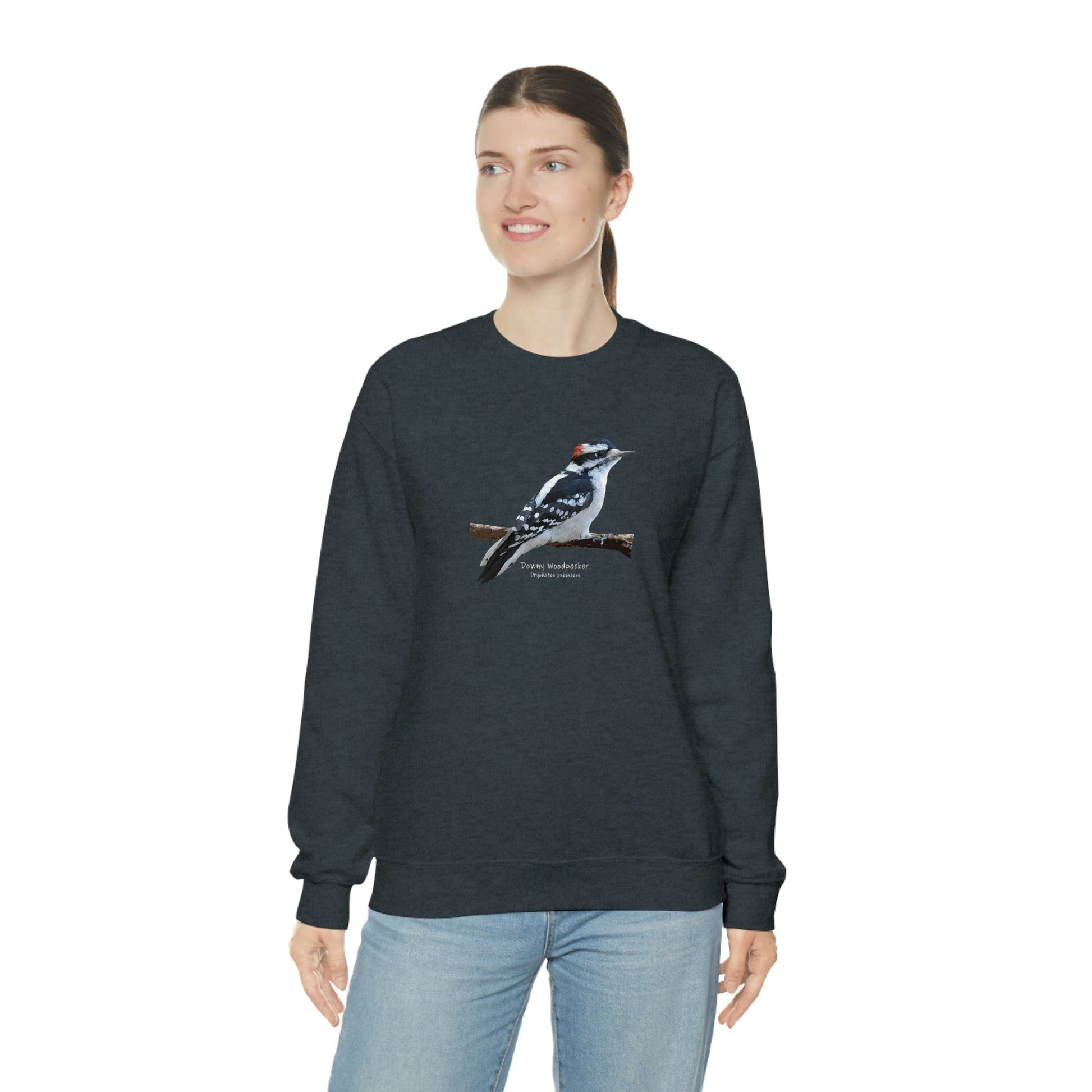 Downy Woodpecker (PS Dry Brush) Blend Crewneck Sweatshirt, Birds, Birding, Birder, Bird Watching, Bird Watcher, Birdwatcher Gifts,