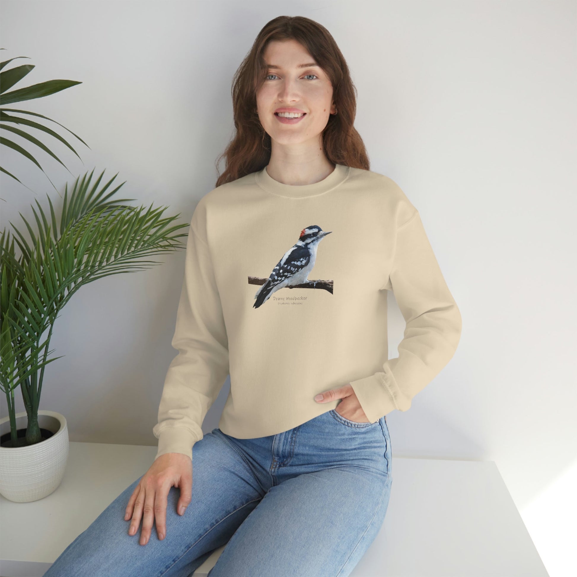 Downy Woodpecker (PS Dry Brush) Blend Crewneck Sweatshirt, Birds, Birding, Birder, Bird Watching, Bird Watcher, Birdwatcher Gifts,