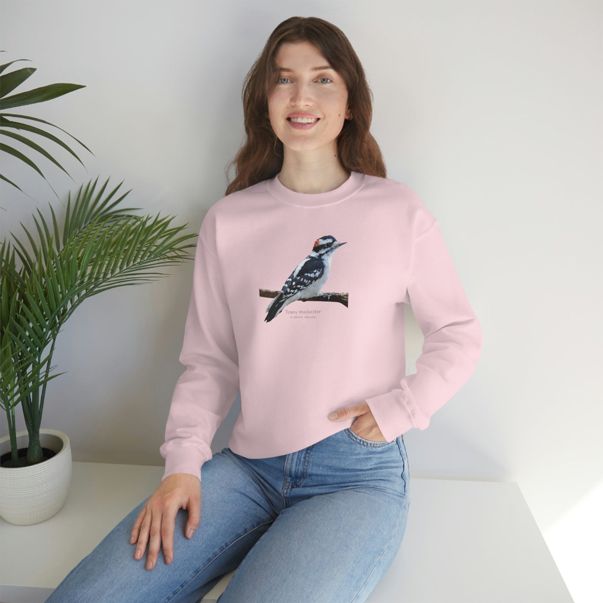 Downy Woodpecker (PS Dry Brush) Blend Crewneck Sweatshirt, Birds, Birding, Birder, Bird Watching, Bird Watcher, Birdwatcher Gifts,