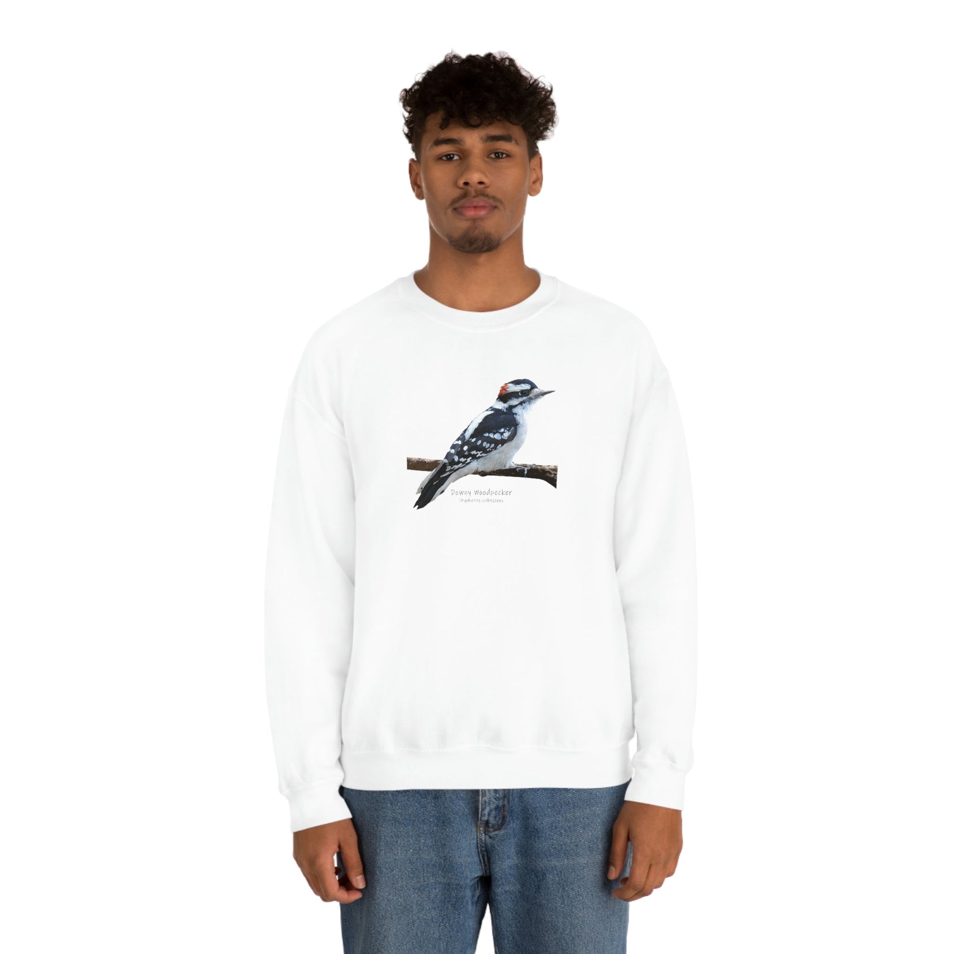 Downy Woodpecker (PS Dry Brush) Blend Crewneck Sweatshirt, Birds, Birding, Birder, Bird Watching, Bird Watcher, Birdwatcher Gifts,