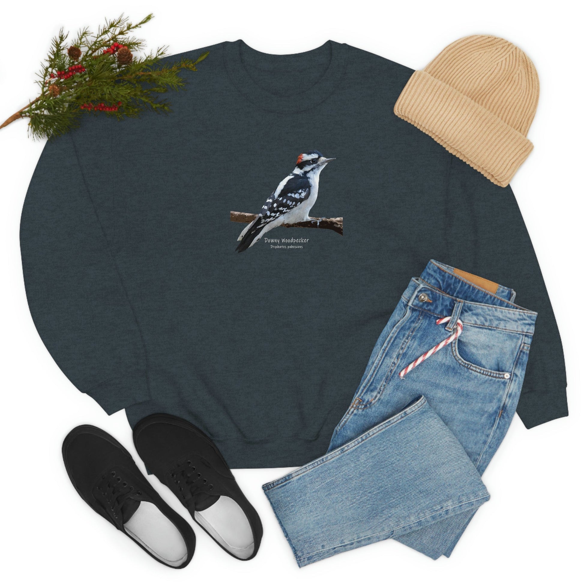 Downy Woodpecker (PS Dry Brush) Blend Crewneck Sweatshirt, Birds, Birding, Birder, Bird Watching, Bird Watcher, Birdwatcher Gifts,