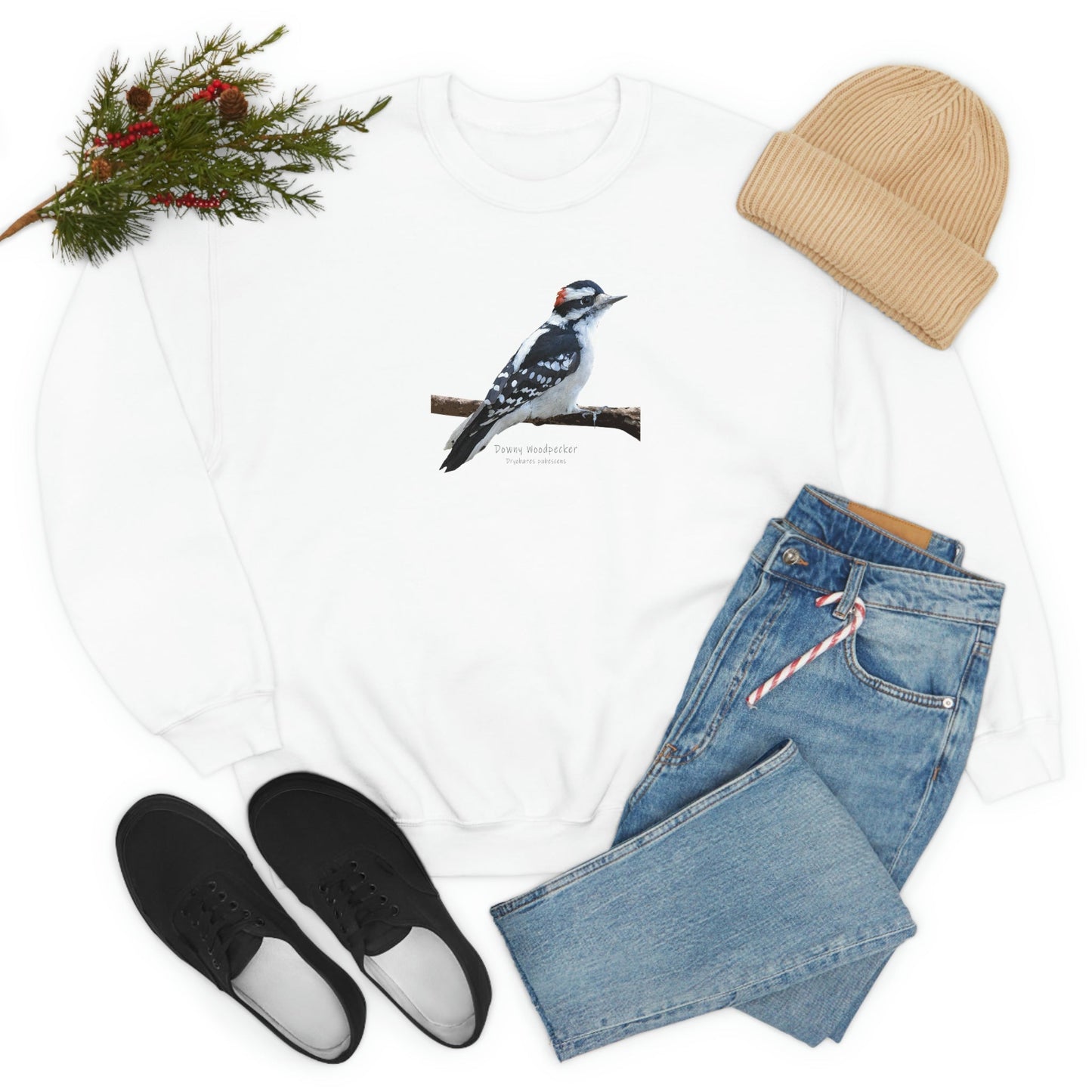 Downy Woodpecker (PS Dry Brush) Blend Crewneck Sweatshirt, Birds, Birding, Birder, Bird Watching, Bird Watcher, Birdwatcher Gifts,