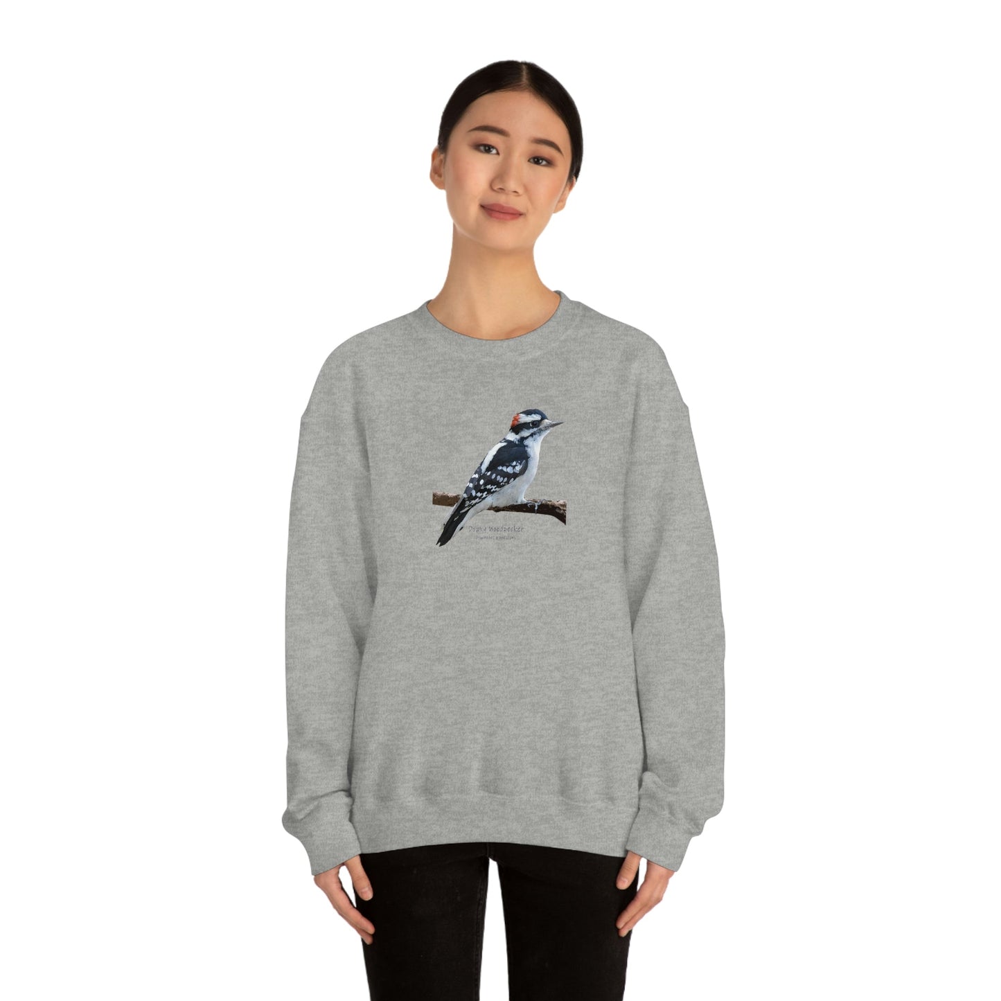 Downy Woodpecker (PS Dry Brush) Blend Crewneck Sweatshirt, Birds, Birding, Birder, Bird Watching, Bird Watcher, Birdwatcher Gifts,