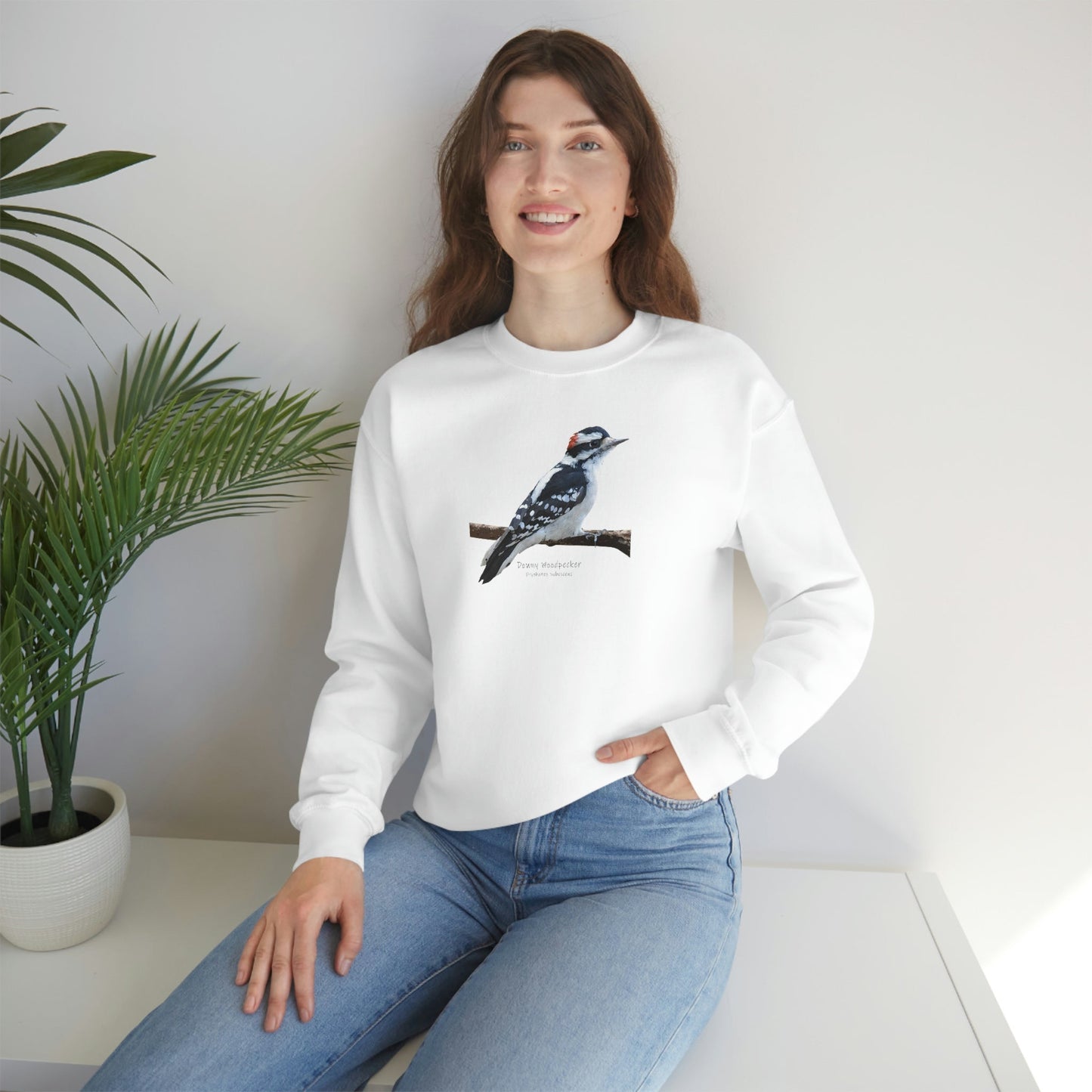 Downy Woodpecker (PS Dry Brush) Blend Crewneck Sweatshirt, Birds, Birding, Birder, Bird Watching, Bird Watcher, Birdwatcher Gifts,