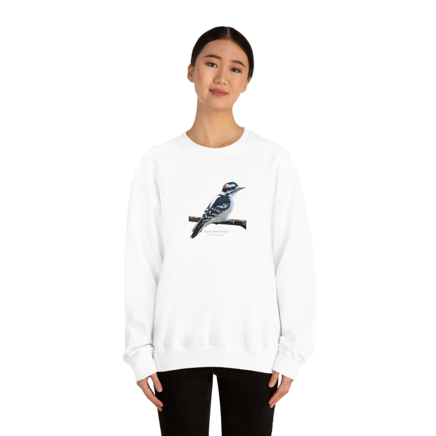 Downy Woodpecker (PS Dry Brush) Blend Crewneck Sweatshirt, Birds, Birding, Birder, Bird Watching, Bird Watcher, Birdwatcher Gifts,