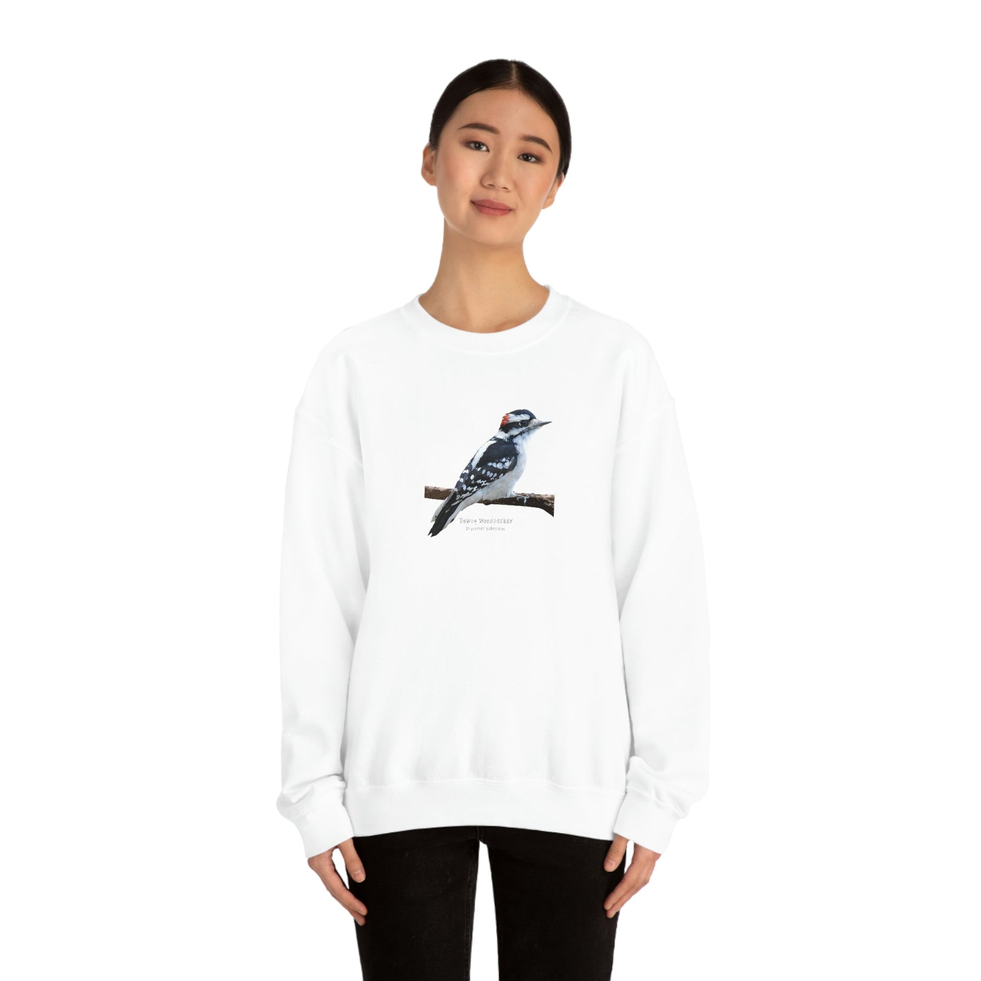 Downy Woodpecker (PS Dry Brush) Blend Crewneck Sweatshirt, Birds, Birding, Birder, Bird Watching, Bird Watcher, Birdwatcher Gifts,