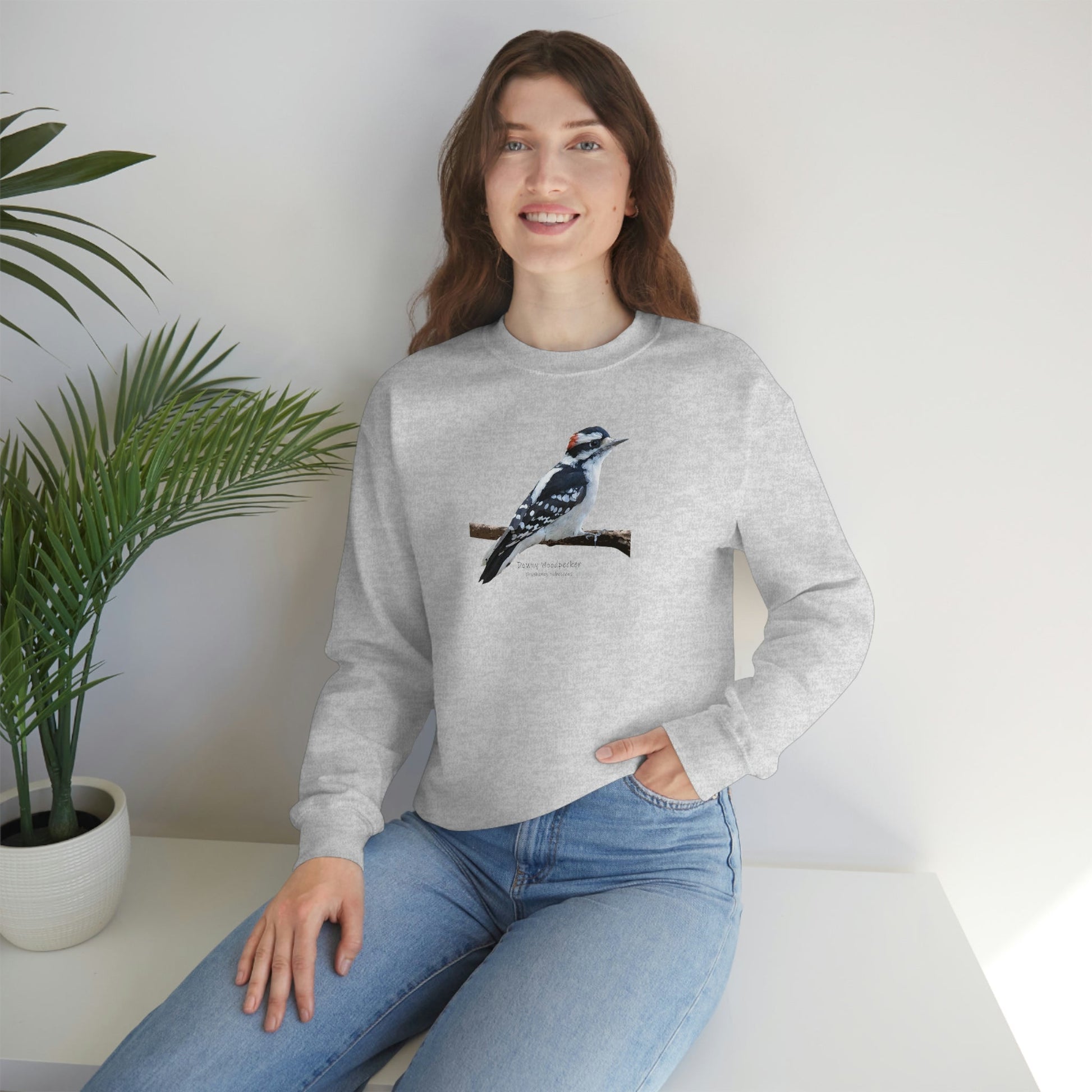 Downy Woodpecker (PS Dry Brush) Blend Crewneck Sweatshirt, Birds, Birding, Birder, Bird Watching, Bird Watcher, Birdwatcher Gifts,