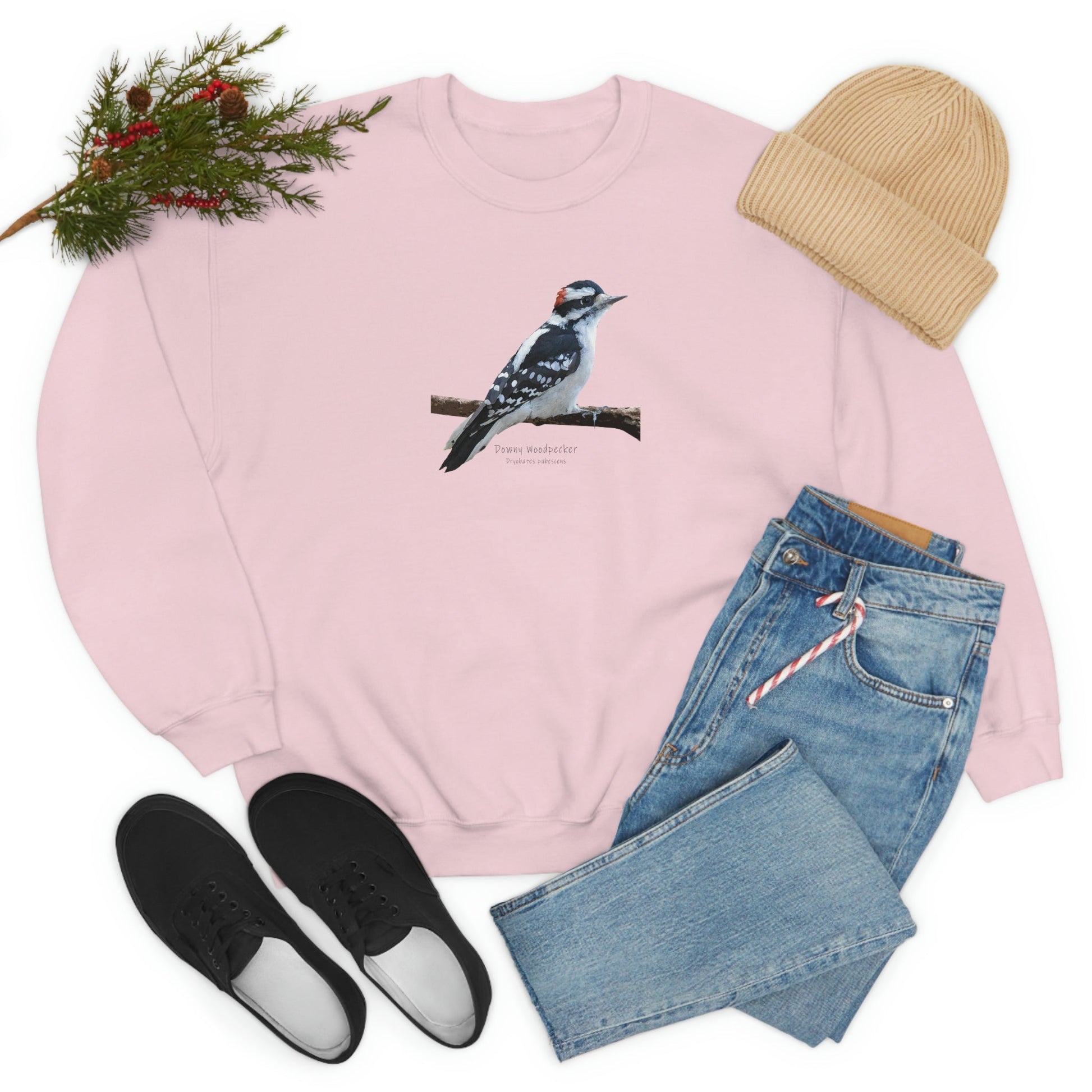 Downy Woodpecker (PS Dry Brush) Blend Crewneck Sweatshirt, Birds, Birding, Birder, Bird Watching, Bird Watcher, Birdwatcher Gifts,