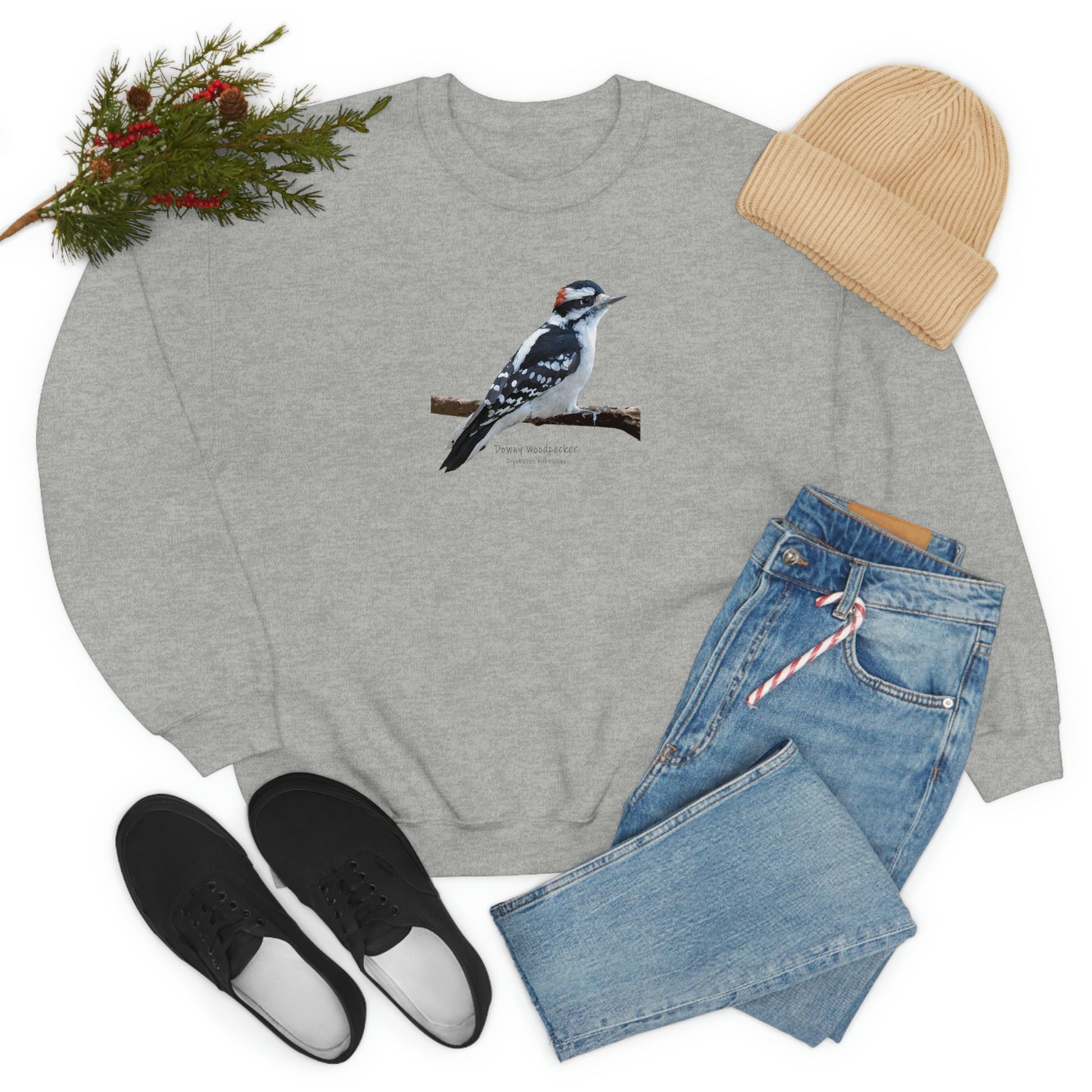 Downy Woodpecker (PS Dry Brush) Blend Crewneck Sweatshirt, Birds, Birding, Birder, Bird Watching, Bird Watcher, Birdwatcher Gifts,