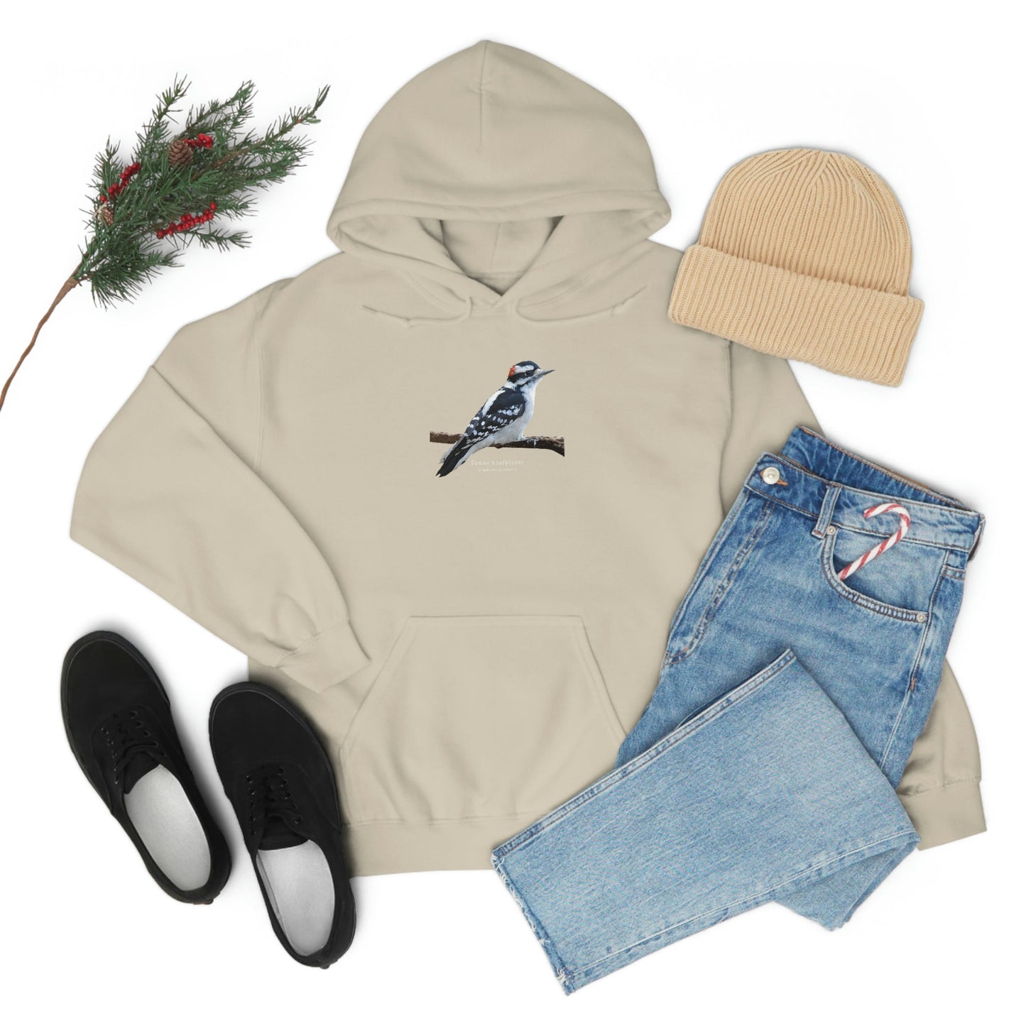 Downy Woodpecker (PS Dry Brush) Heavy Blend Hooded Sweatshirt, Birds, Birding, Birder, Bird Watching, Bird Watcher, Birdwatcher Gift