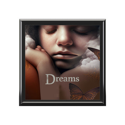 Dreams Keepsake Jewelry Box with Ceramic Tile Cover Beige. Manifest your dreams.