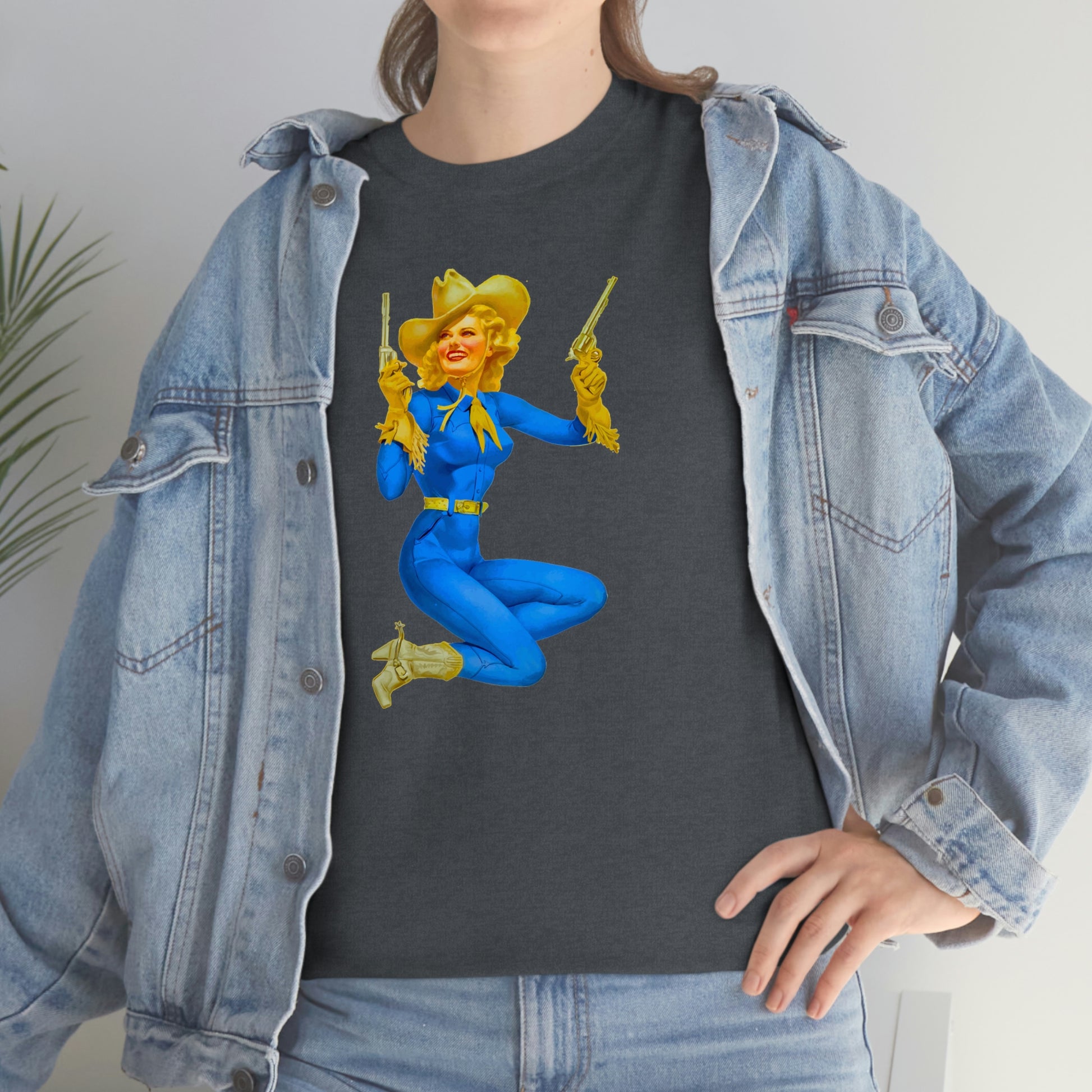 Cowgirl Pinup Cow Girl Pin Up Retro Unisex Heavy Cotton Tee