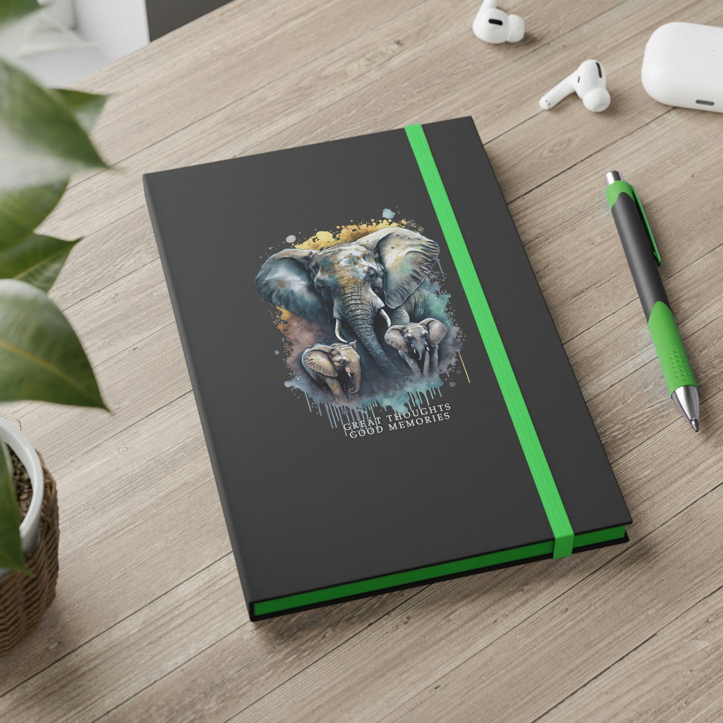 Elephant "Great Thoughts, Good Memories" Color Contrast Notebook Journal - Ruled