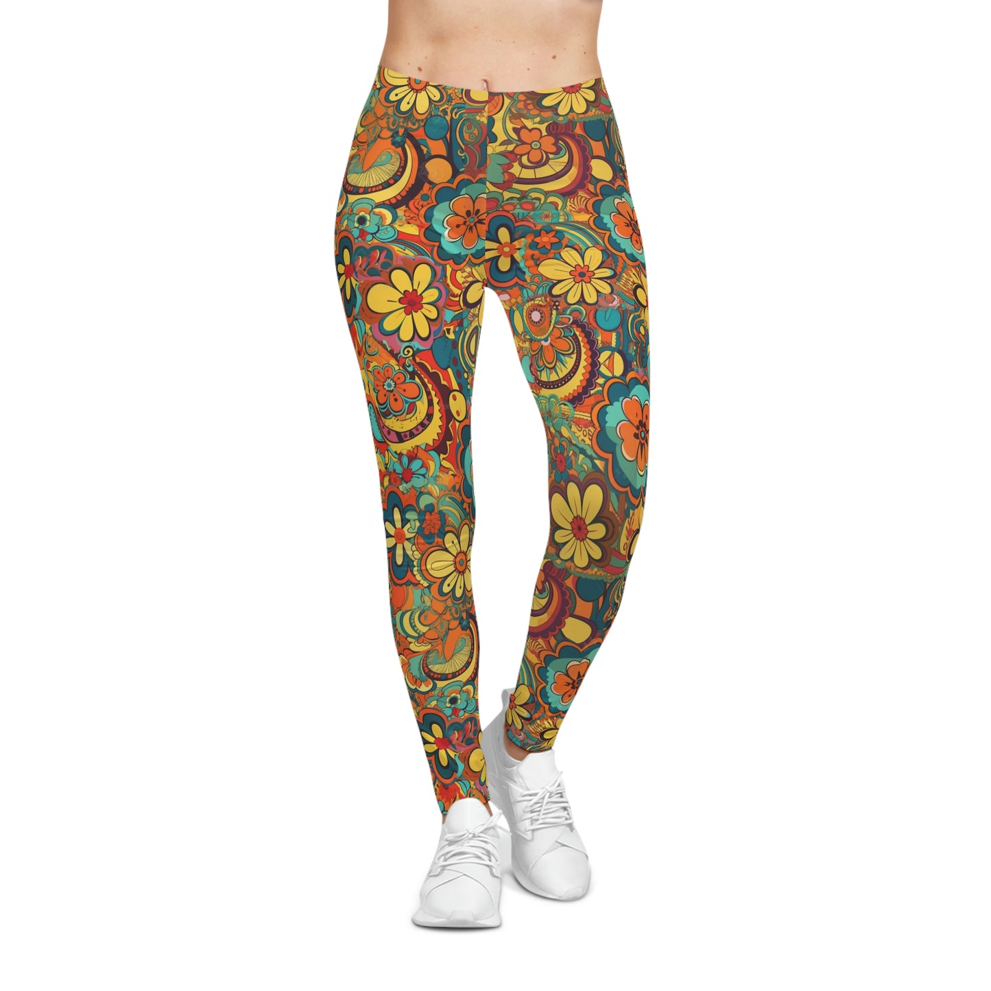 New! BOHO Hippy Floral Design Women's Casual Leggings - Cottagecore Vintage Retro Print