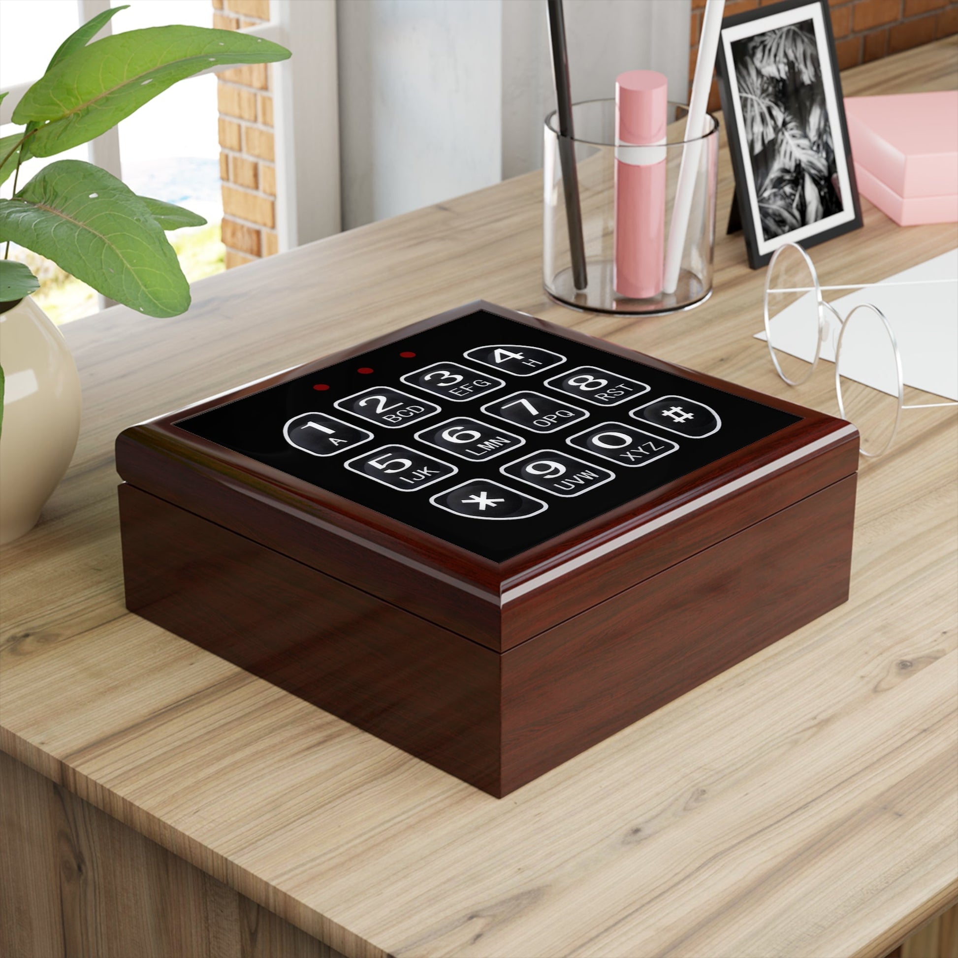 Fake Keypad Lock Wood Jewelry Box