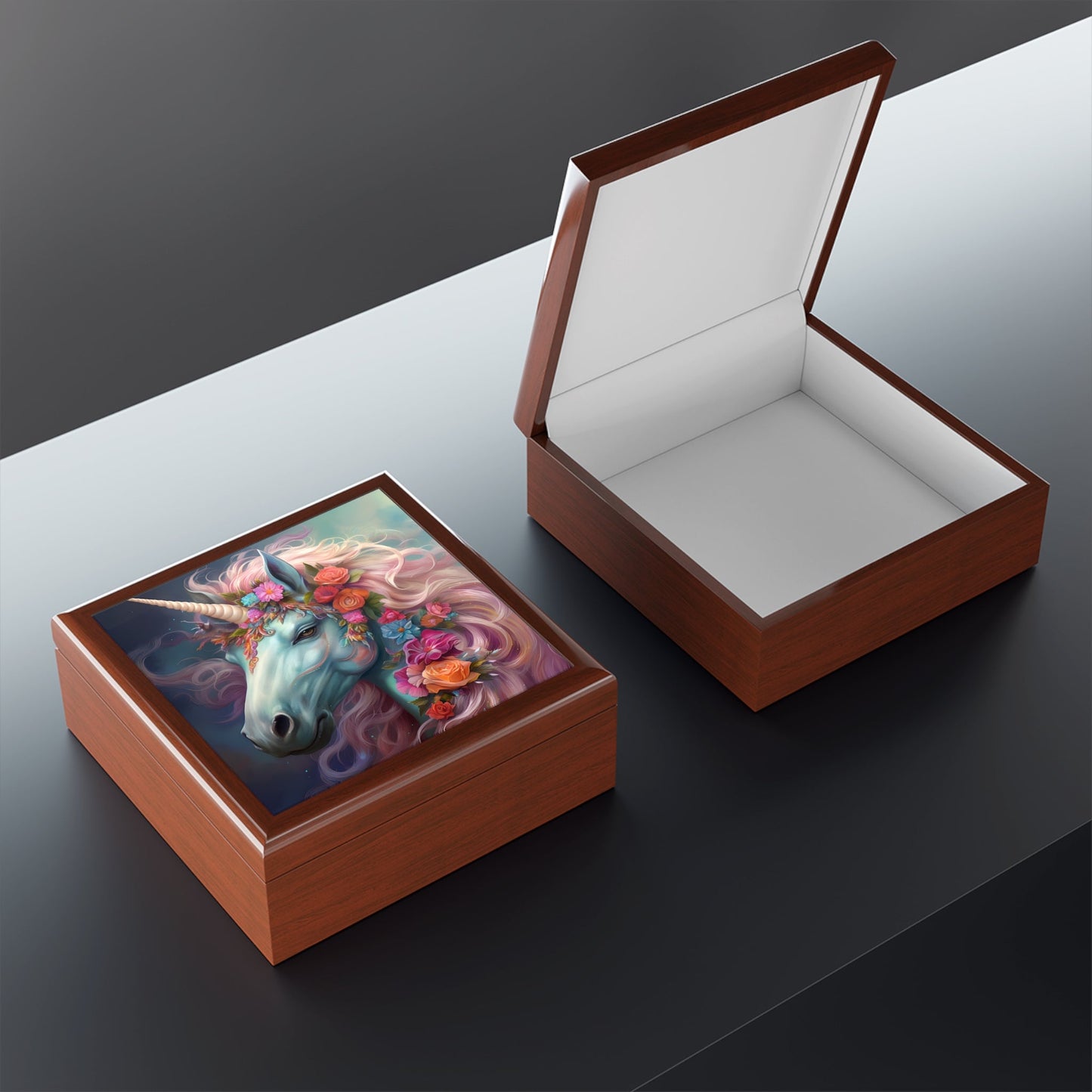 Fantastical Floral Unicorn Art Jewelry Box