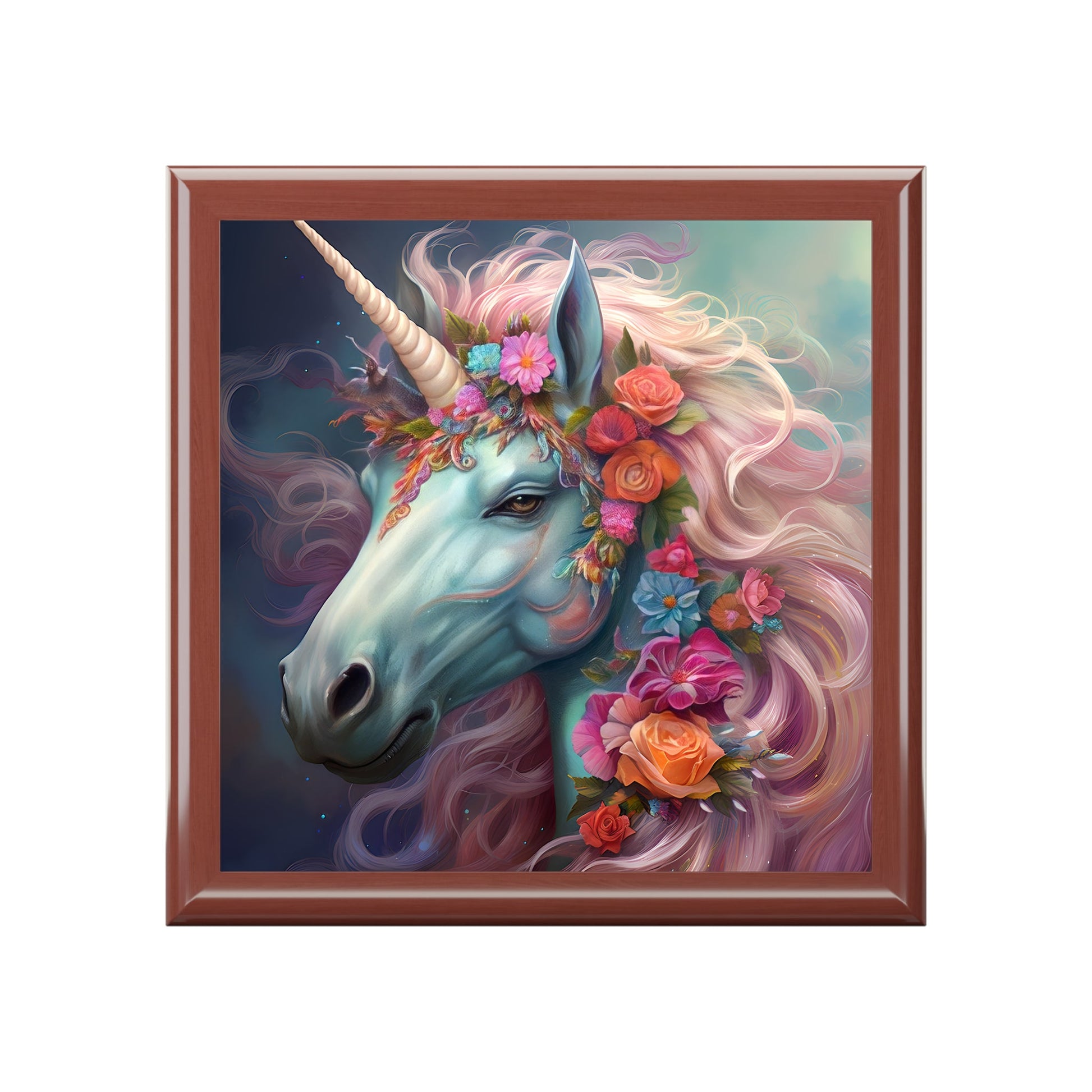 Fantastical Floral Unicorn Art Jewelry Box