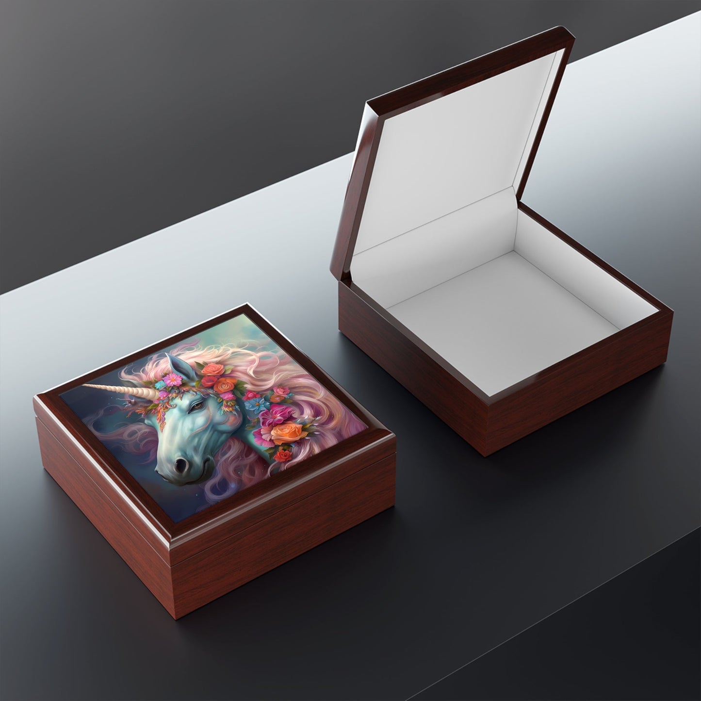 Fantastical Floral Unicorn Art Jewelry Box